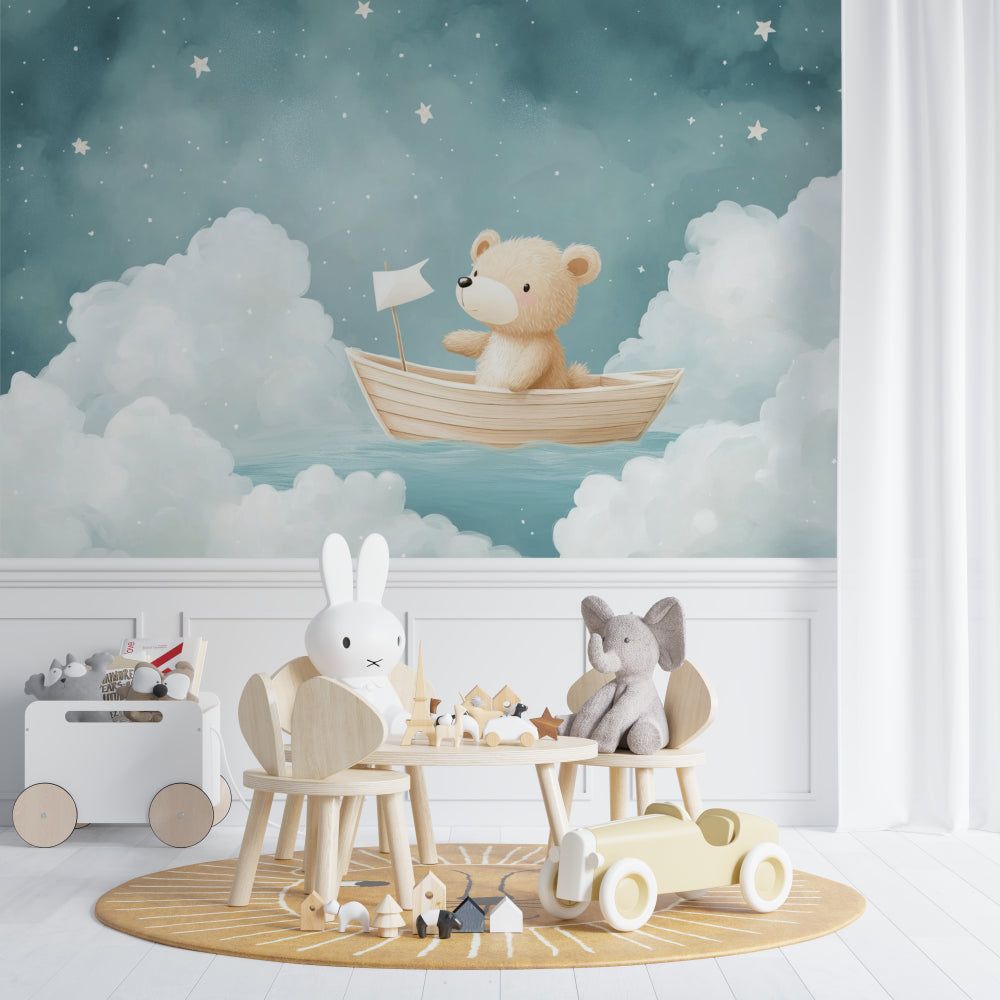 1000x1000 Kids Mural Wallpaper. Teddy Bear Sailing Adventure