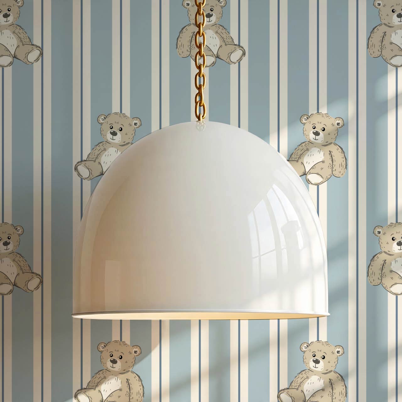 1280x1280 Lucas Teddy Bear Double Stripes Blue Wallpaper Traditional / 2 ft (h) x 19