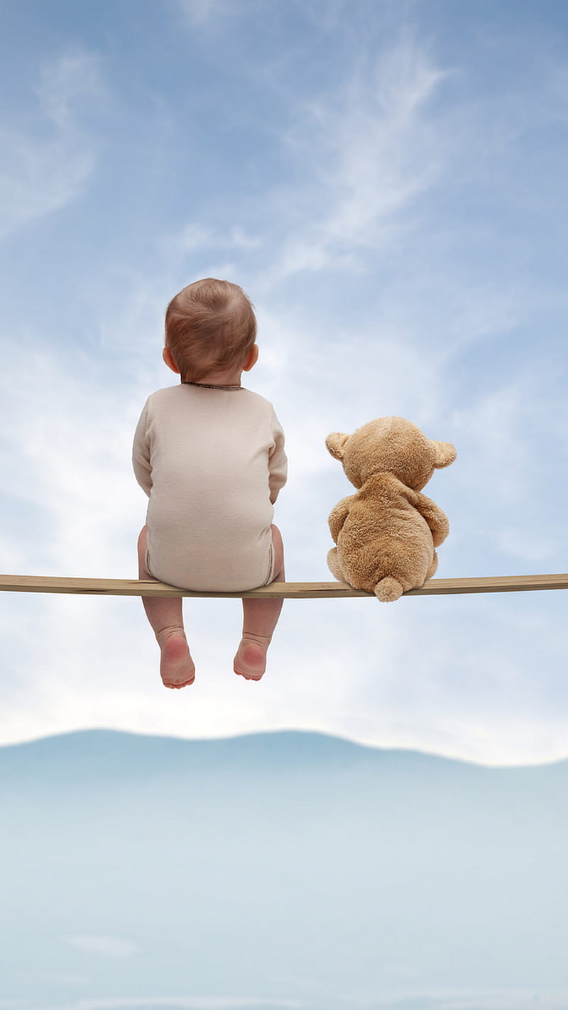 800x1422 HD kid and teddy bear wallpaper