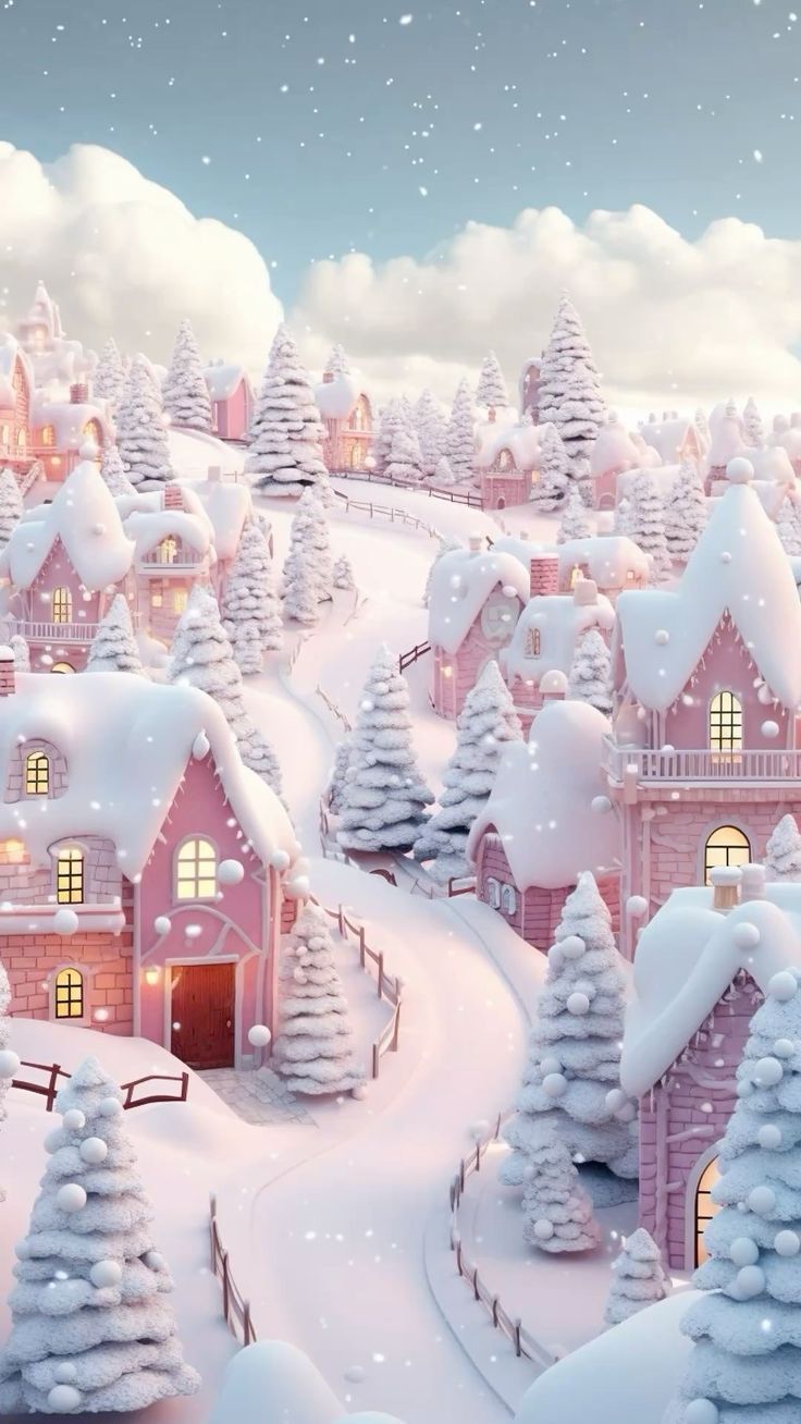 736x1308 Pink Christmas Village