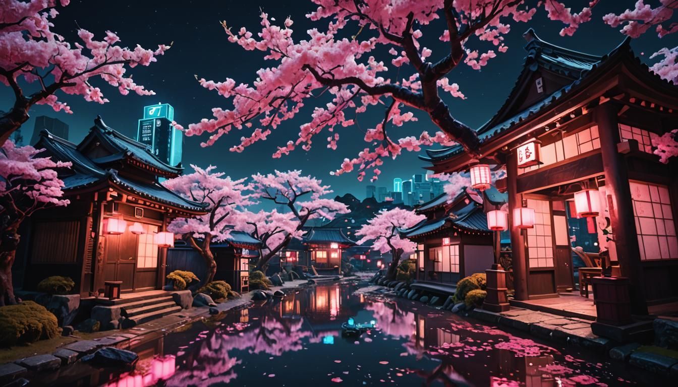 1344x768 Pink ancient village inside the city