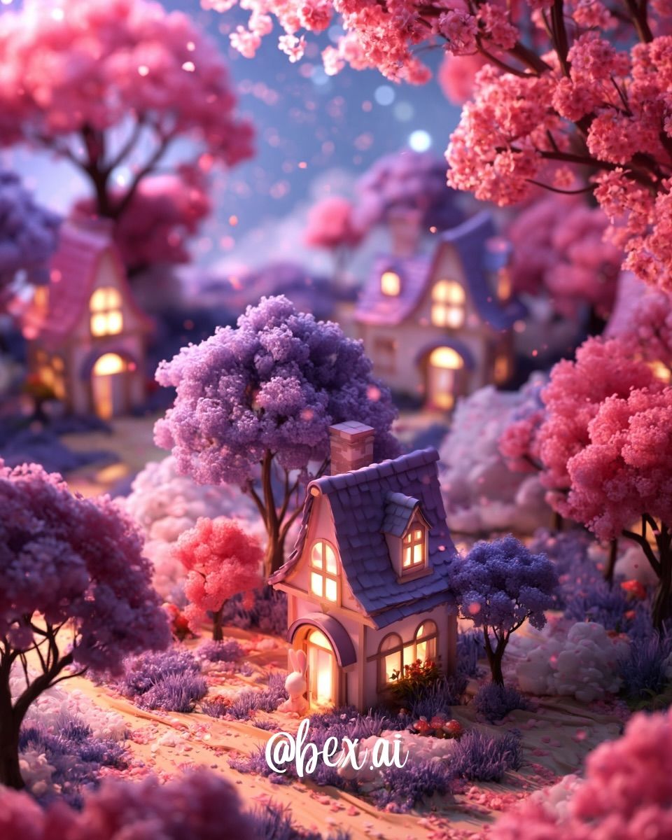 960x1200 Warmcorner Ai: Miniature Blossom Village Cozy Fantasy Wallpaper AI Art