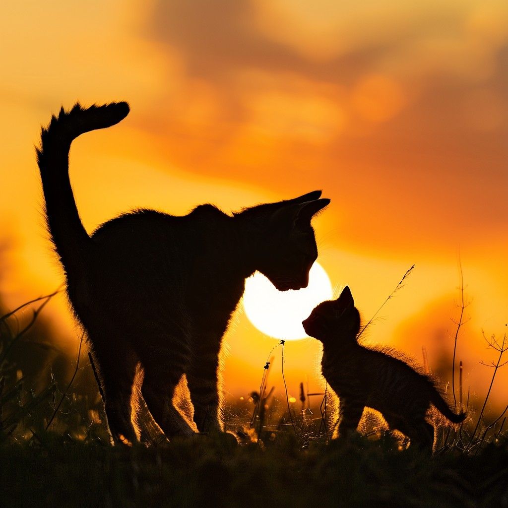 1024x1024 Download Sunset Feline Silhouettes Image, Cats, Silhouette
