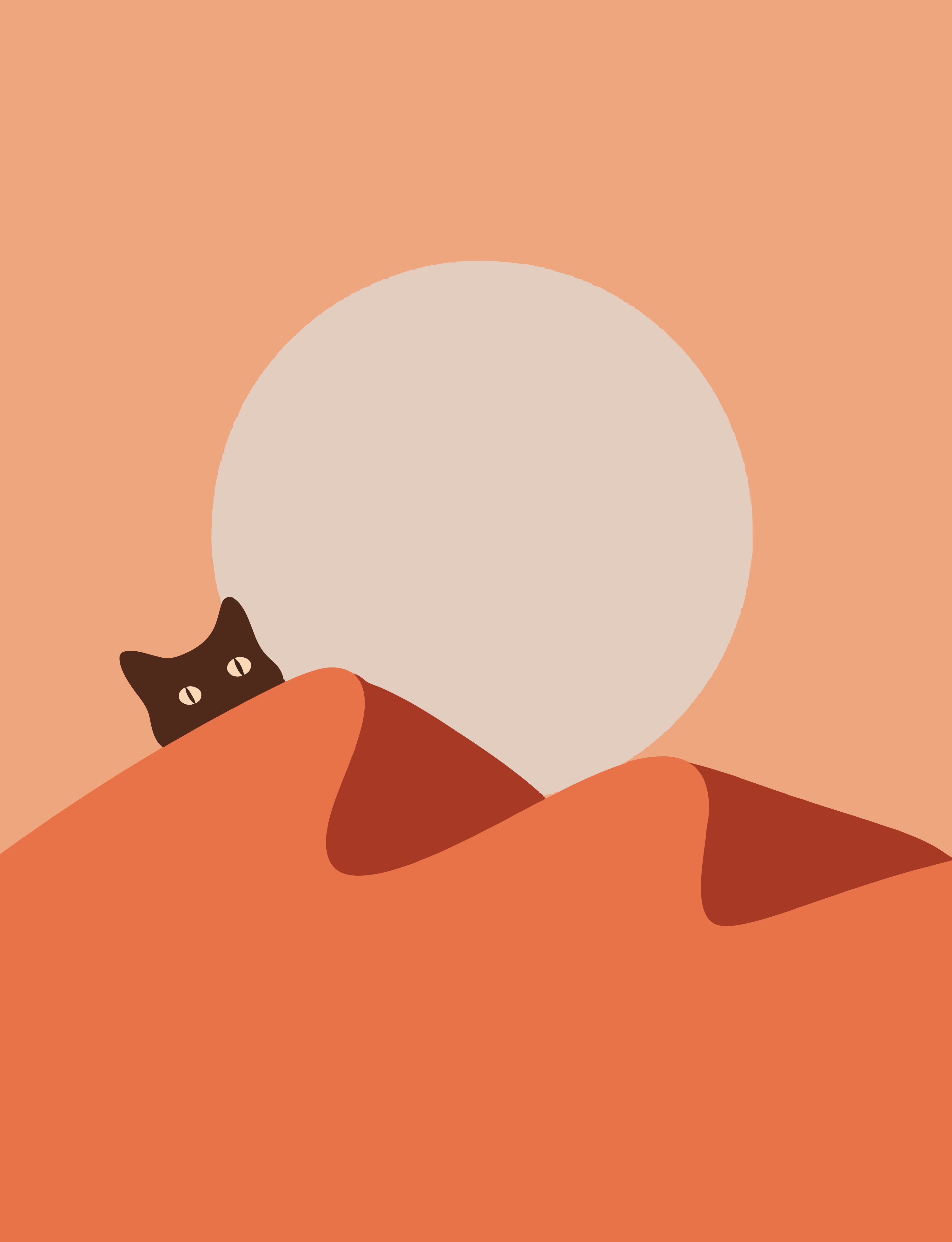 3000x3913 A black cat peeking over sand dunes at sunset. vector