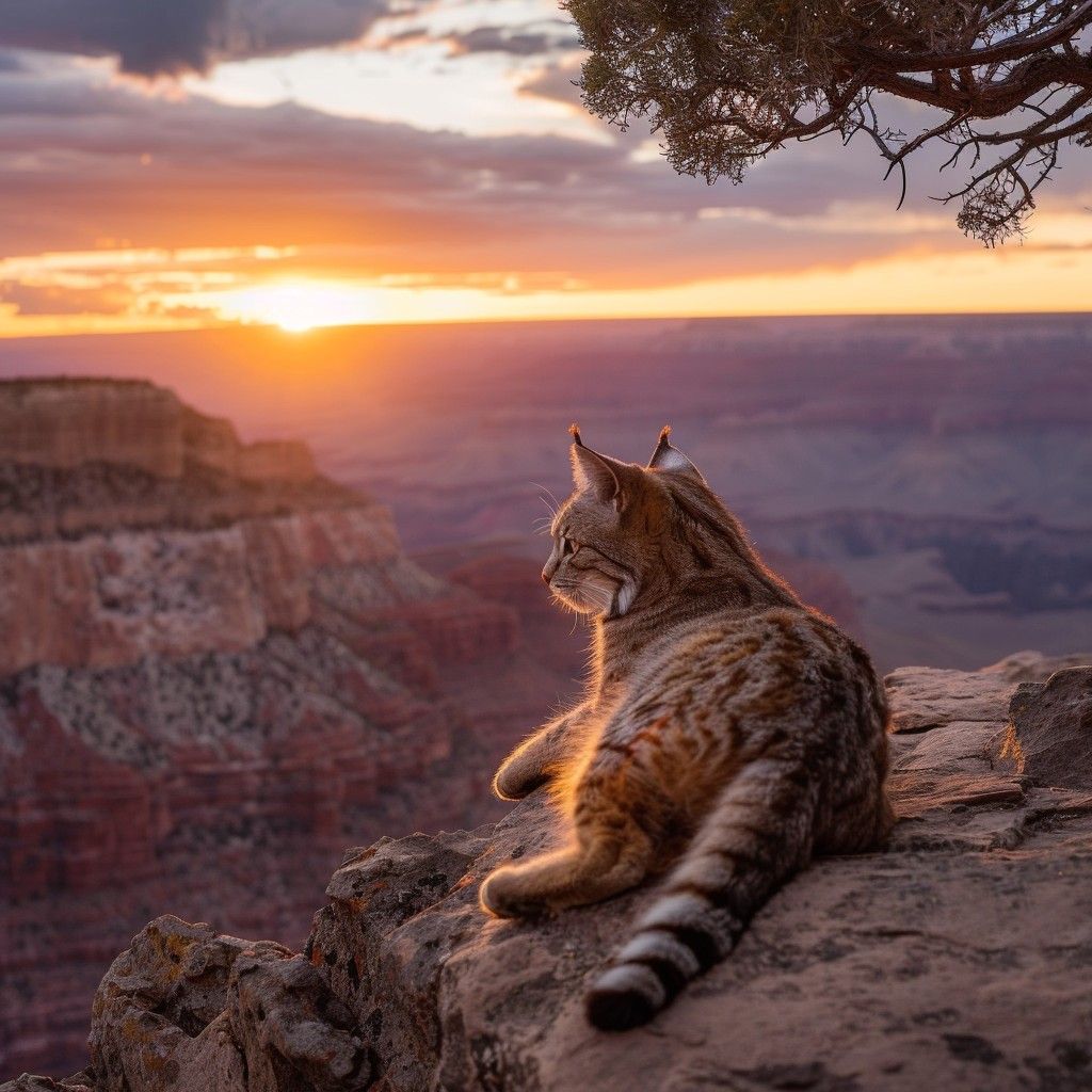 1024x1024 Download Cat at Sunset Image, Sunset, Nature
