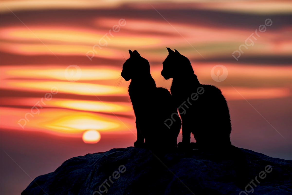 1200x800 Two Cat Couple Silhouette To Enjoying Sunset, Cat, Romantic, Enjoying Background Image And Wallpaper for Free Download