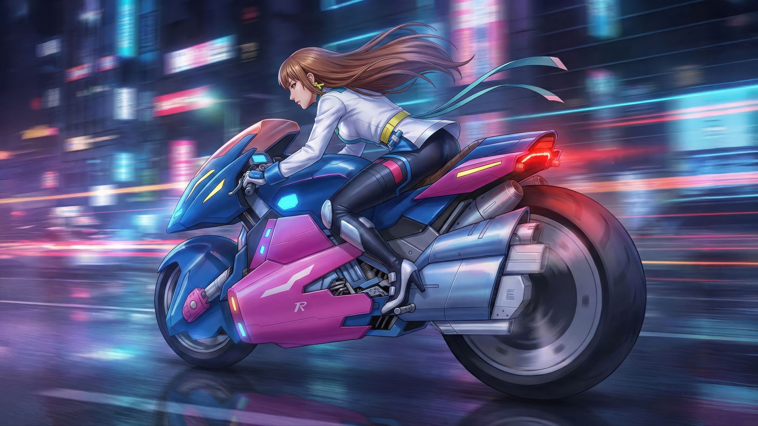 2560x1440 Anime Girl On Neon Cyberpunk Motorcycle 1440P Resolution , HD 4k Wallpaper, Image, Background, Photos and Picture