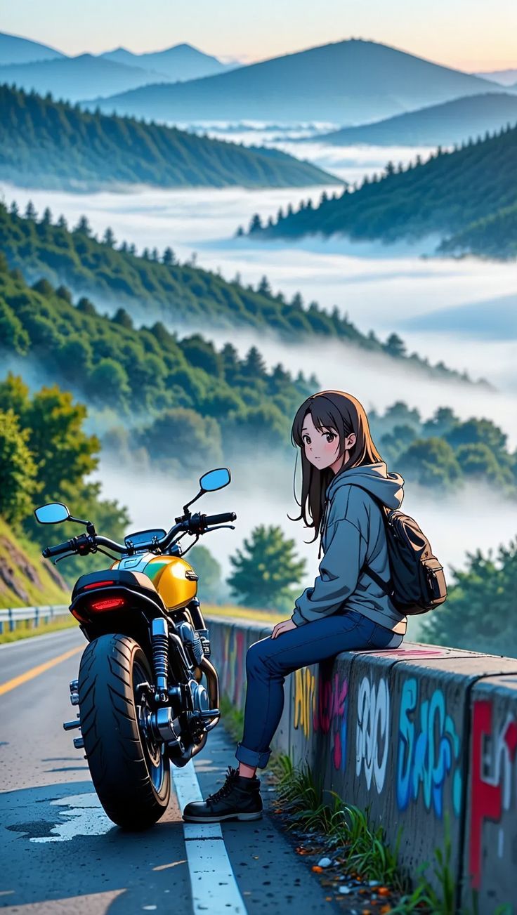 736x1303 Wallpaper App. Anime On A Motorcycle, Motorcycle With Anime, Woman In A Motorcycle Anime