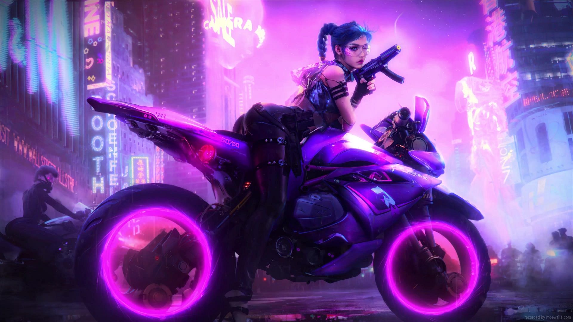 1920x1080 Cyberpunk Biker Girl Neon Motorcycle Live Wallpaper