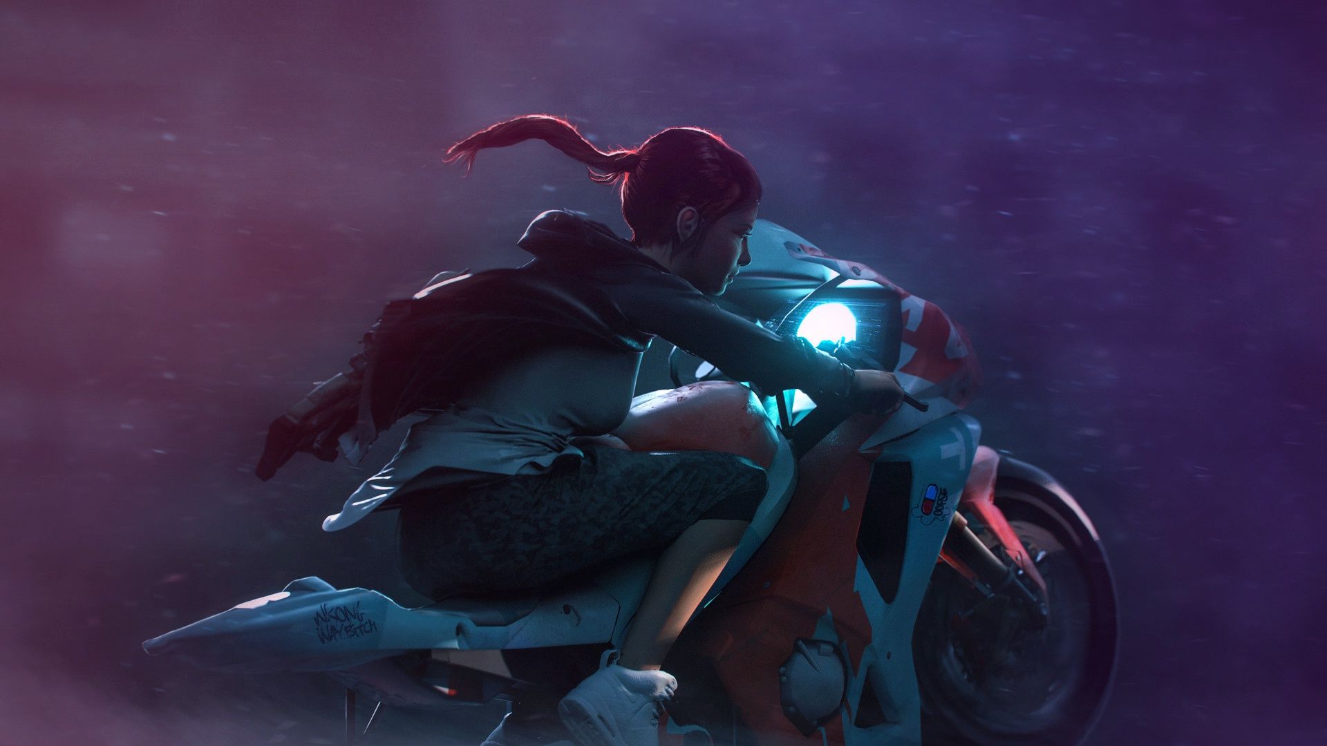 1920x1080 vehicle, anime girls, anime, motorcyclex1080 Wallpaper