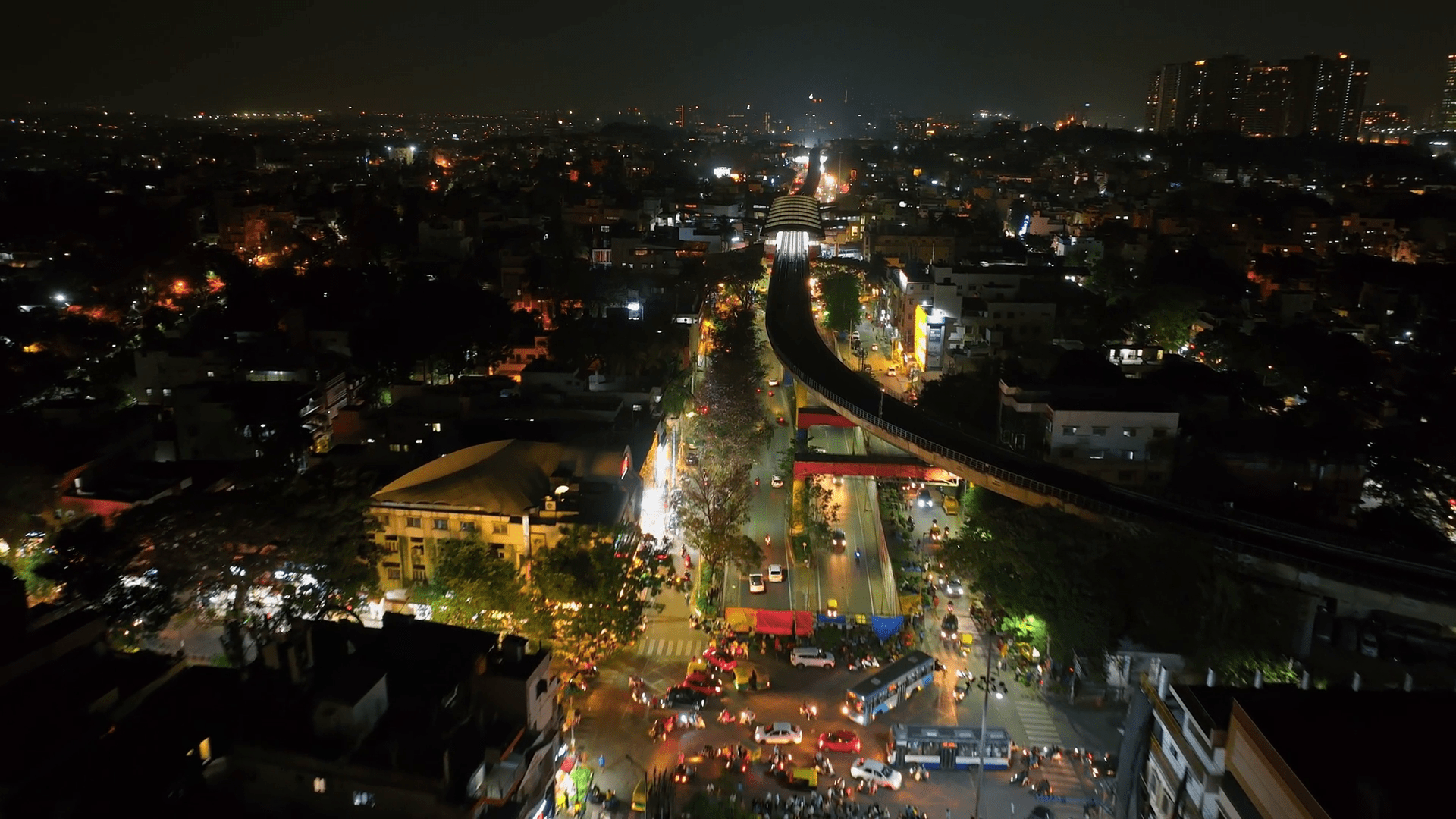 1920x1080 Night Top View Aerial View Of Bengaluru City In Karnataka. Urban Cityscape Concept Or Abstract Of Advanced Innovation, Financial Technology, And Energy Power