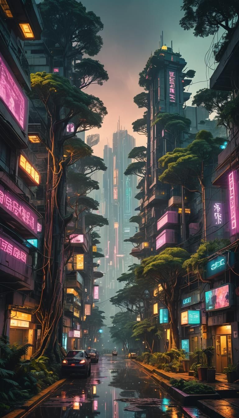 768x1344 Cyberpunk Bangalore: Nature and Tech in Perfect Ha