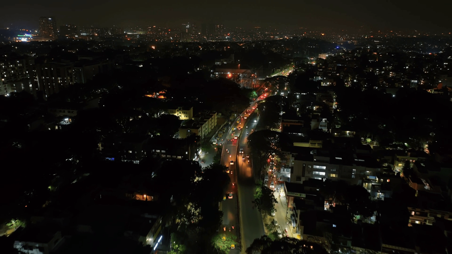 1920x1080 Night Top View Aerial View Of Bengaluru City In Karnataka. Urban Cityscape Concept Or Abstract Of Advanced Innovation, Financial Technology, And Energy Power