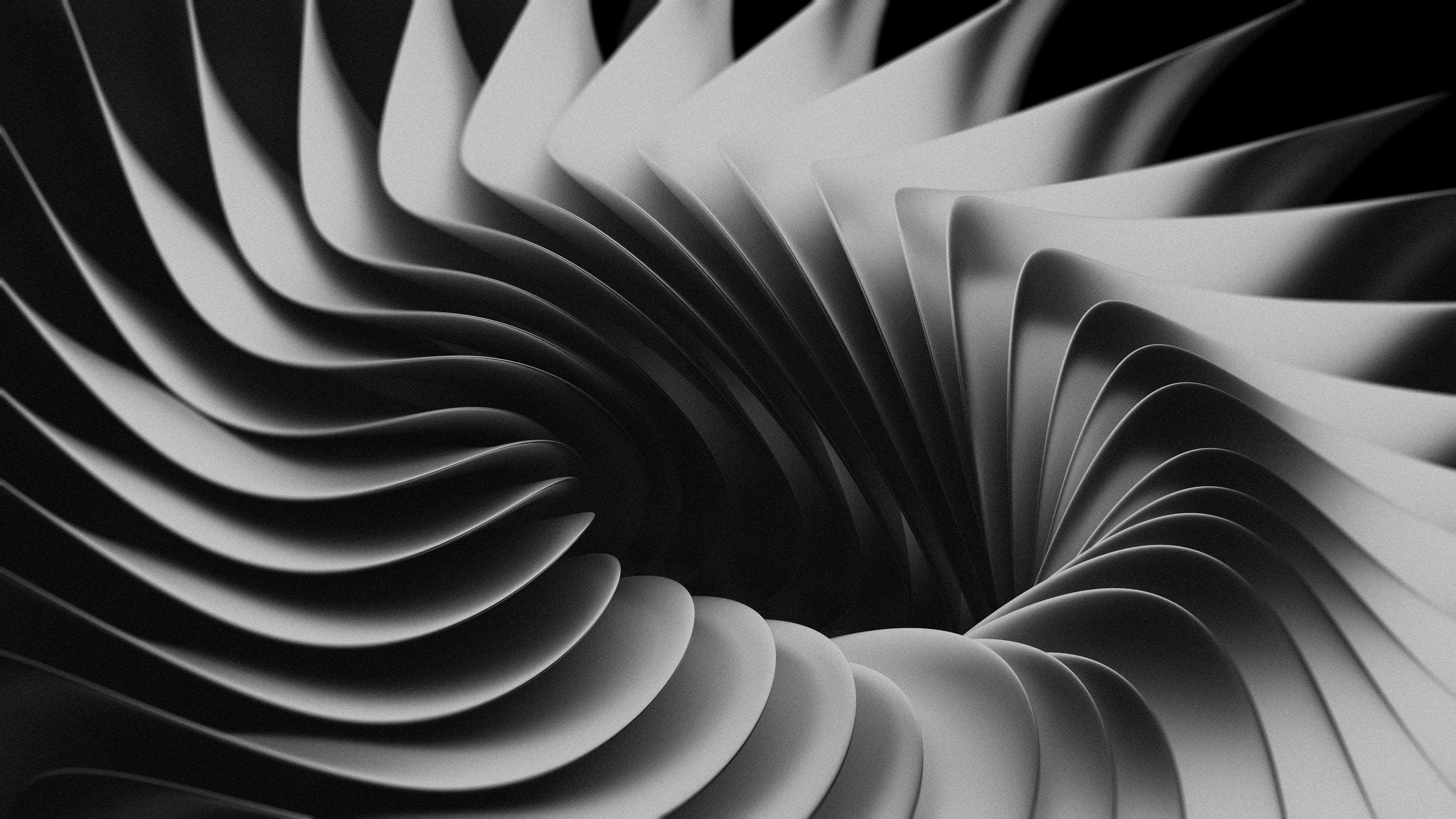 3000x1688 Abstract monochrome swirling turbine blades photo