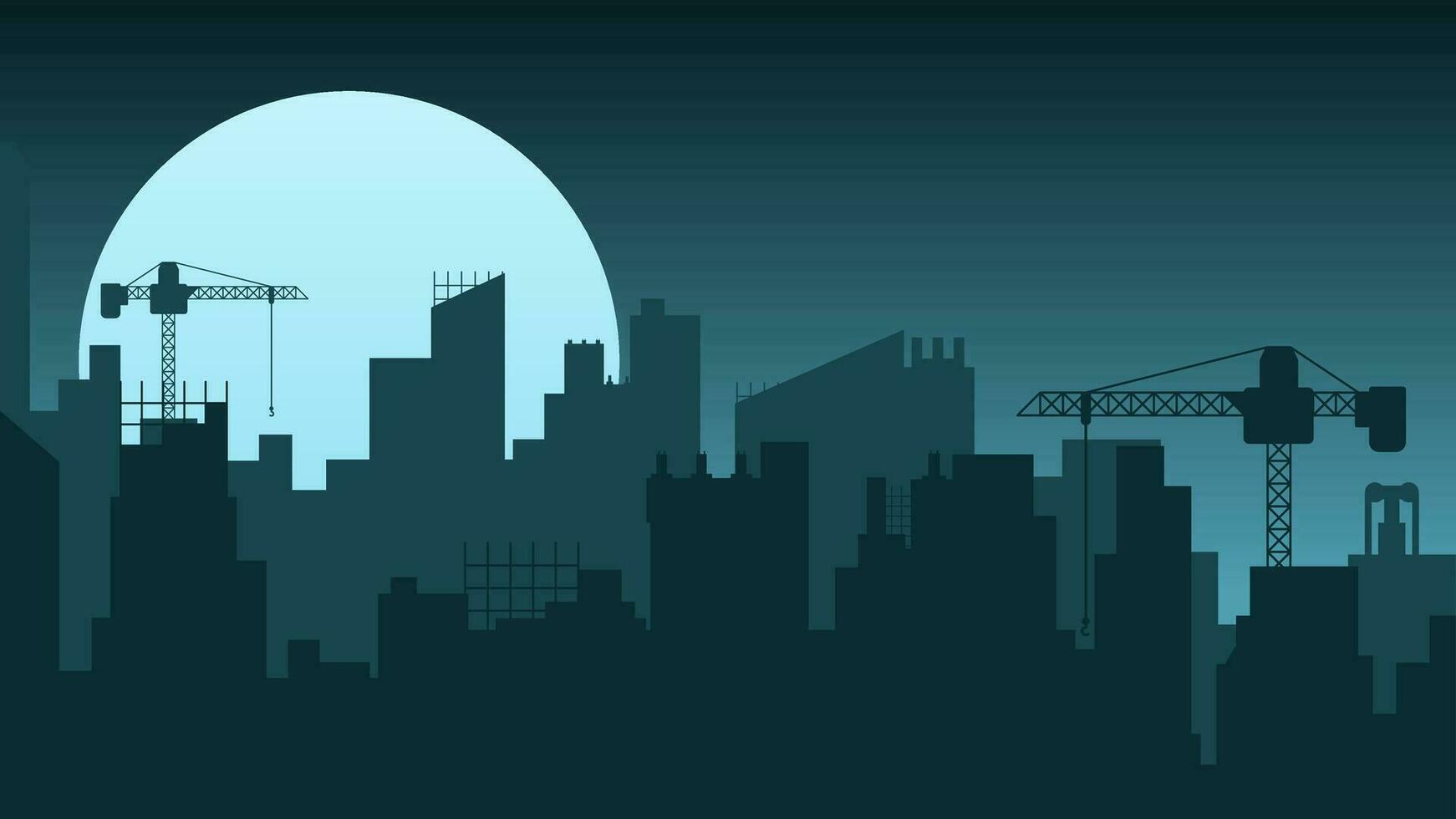 1742x980 Construction city landscape at night vector illustration. Silhouette of industrial cityscape. City landscape for background, wallpaper or landing page. Construction skyline building illustration