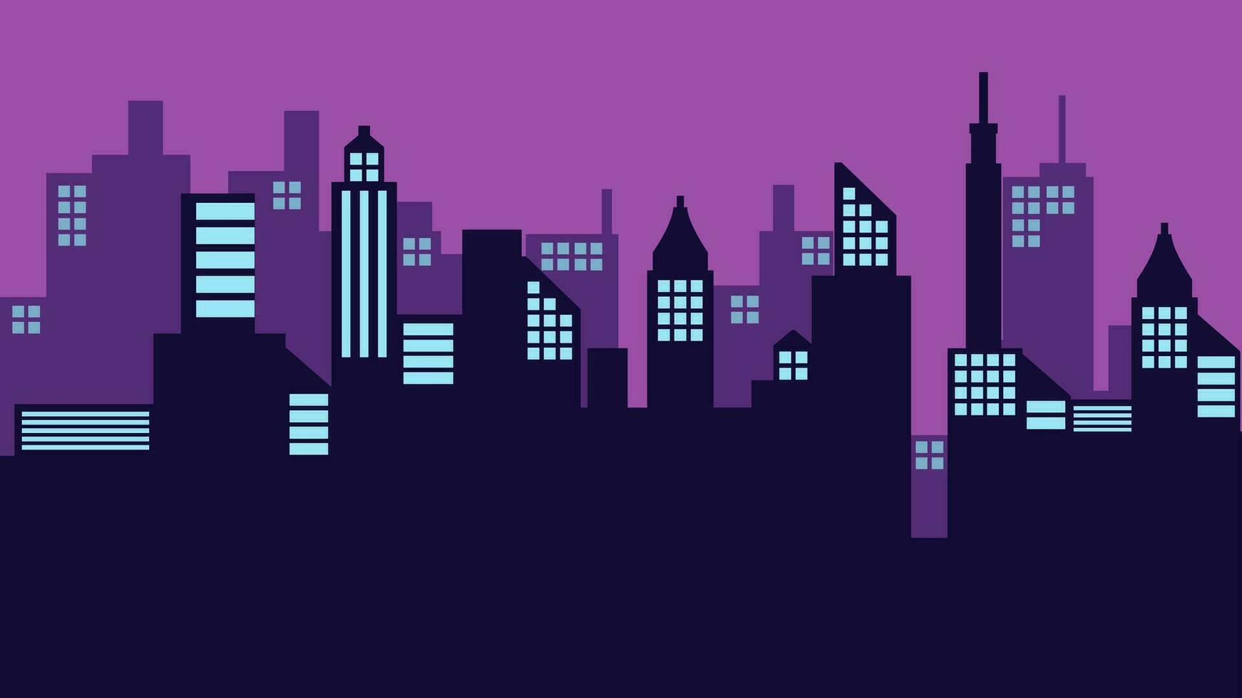 1742x980 City landscape vector illustration. Urban silhouette with skyline building and clear night sky. Cityscape landscape for background, wallpaper, display or landing page