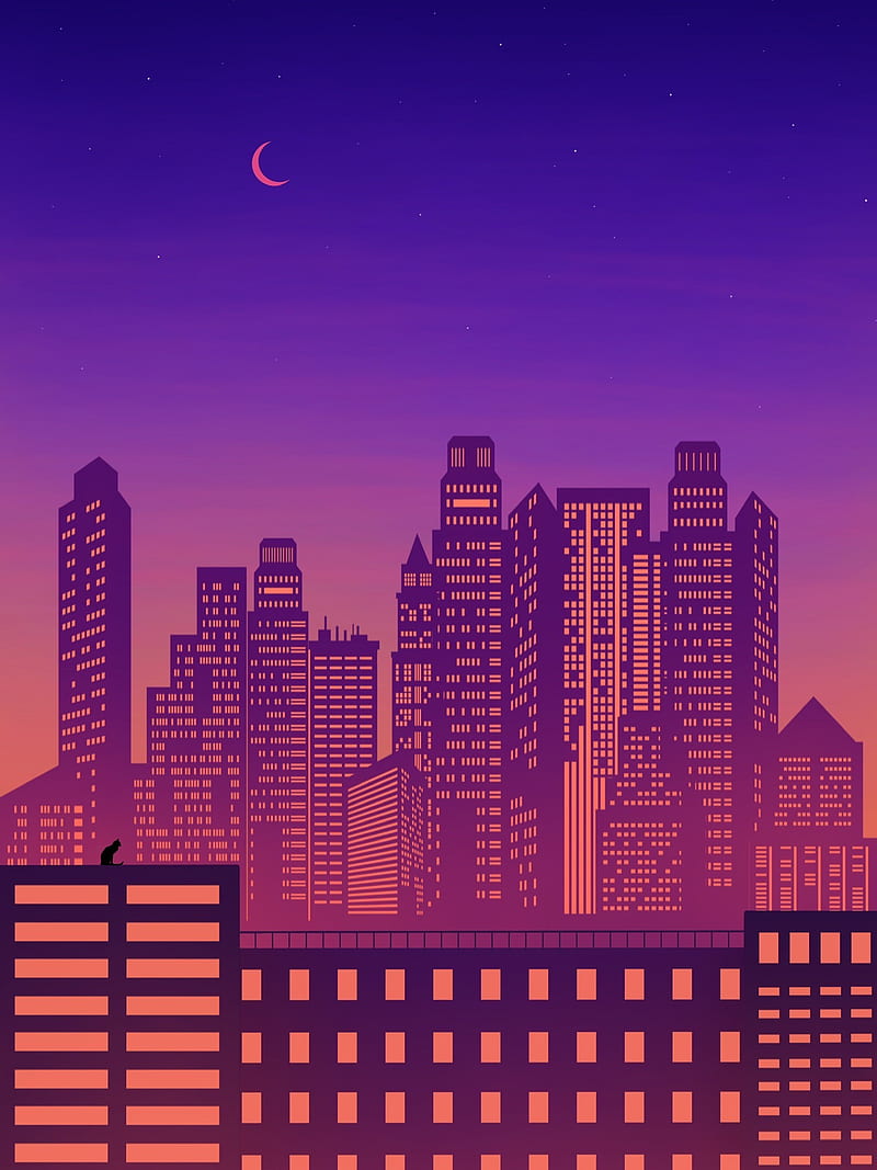 800x1067 City, buildings, architecture, night, vector, art, HD phone wallpaper