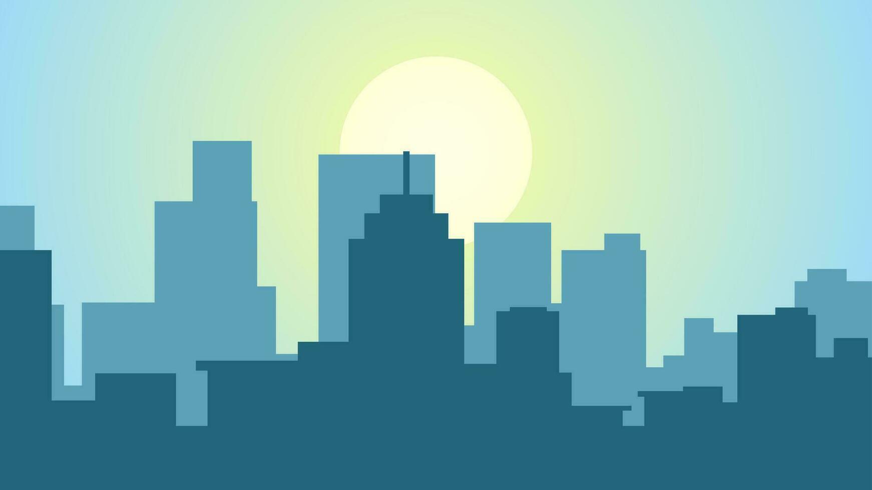 1742x980 City in the morning landscape vector illustration. Urban silhouette of skyline building in the morning with clear sky. Cityscape landscape for background, wallpaper or landing page