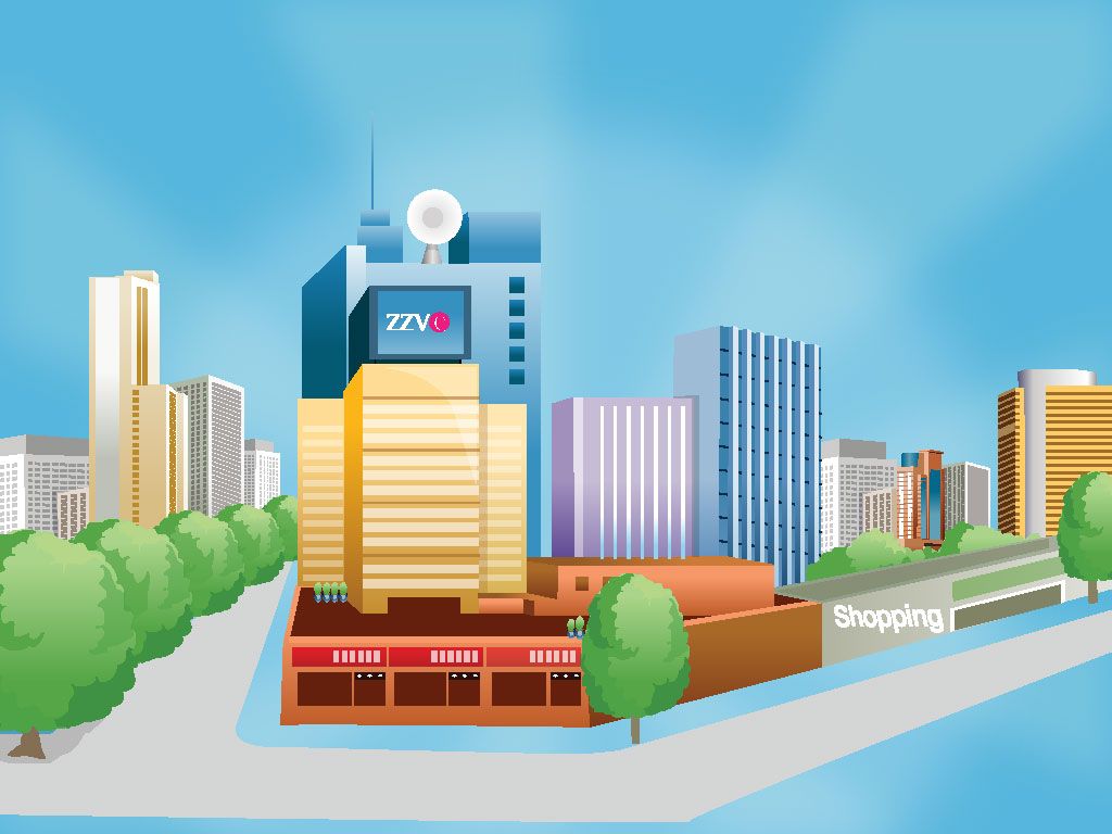 1024x768 City Shopping Building