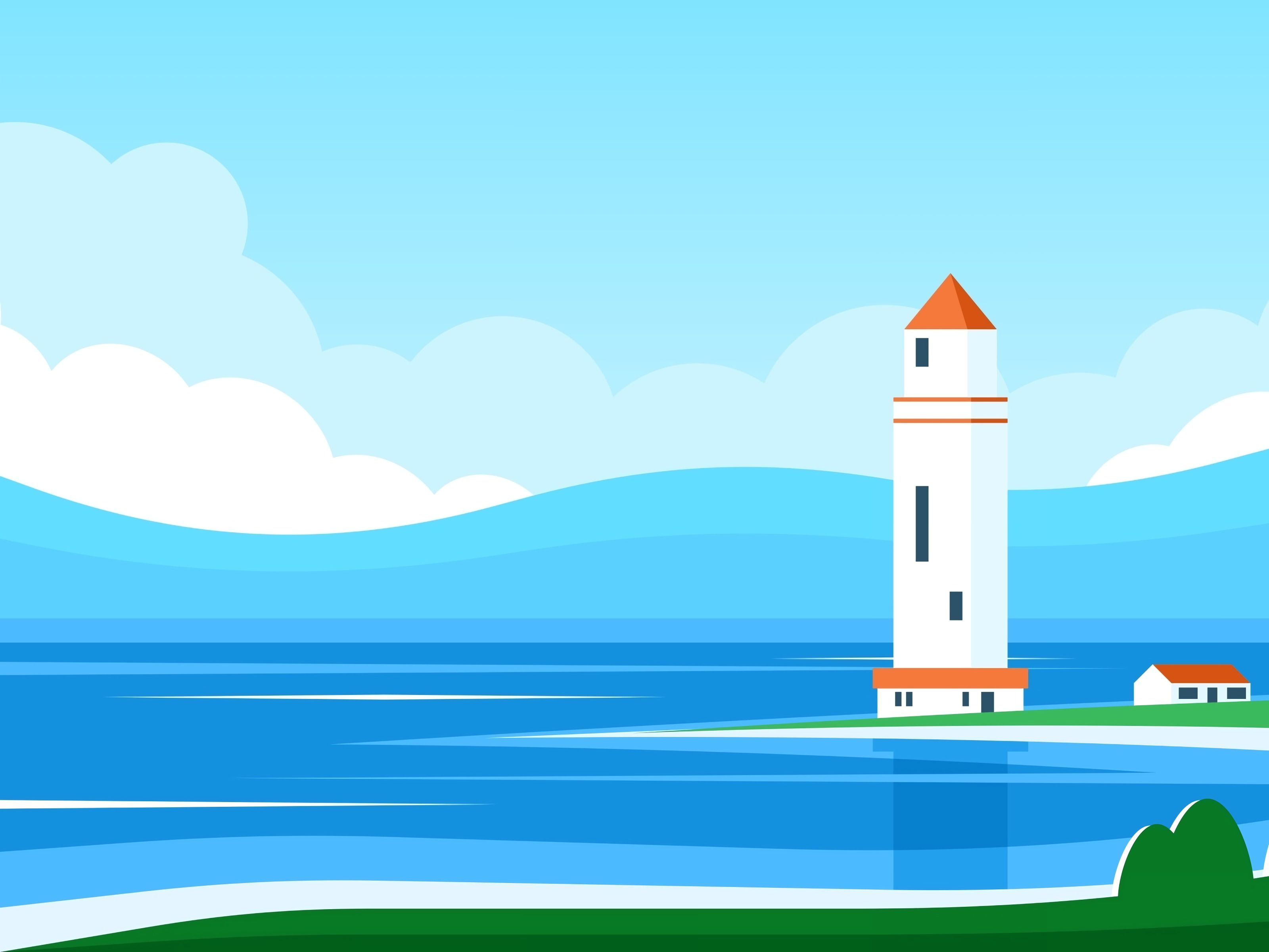 3200x2400 Desktop wallpaper: Vector, Art, Sea, Building, Lighthouse 4K free download for PC. 50620
