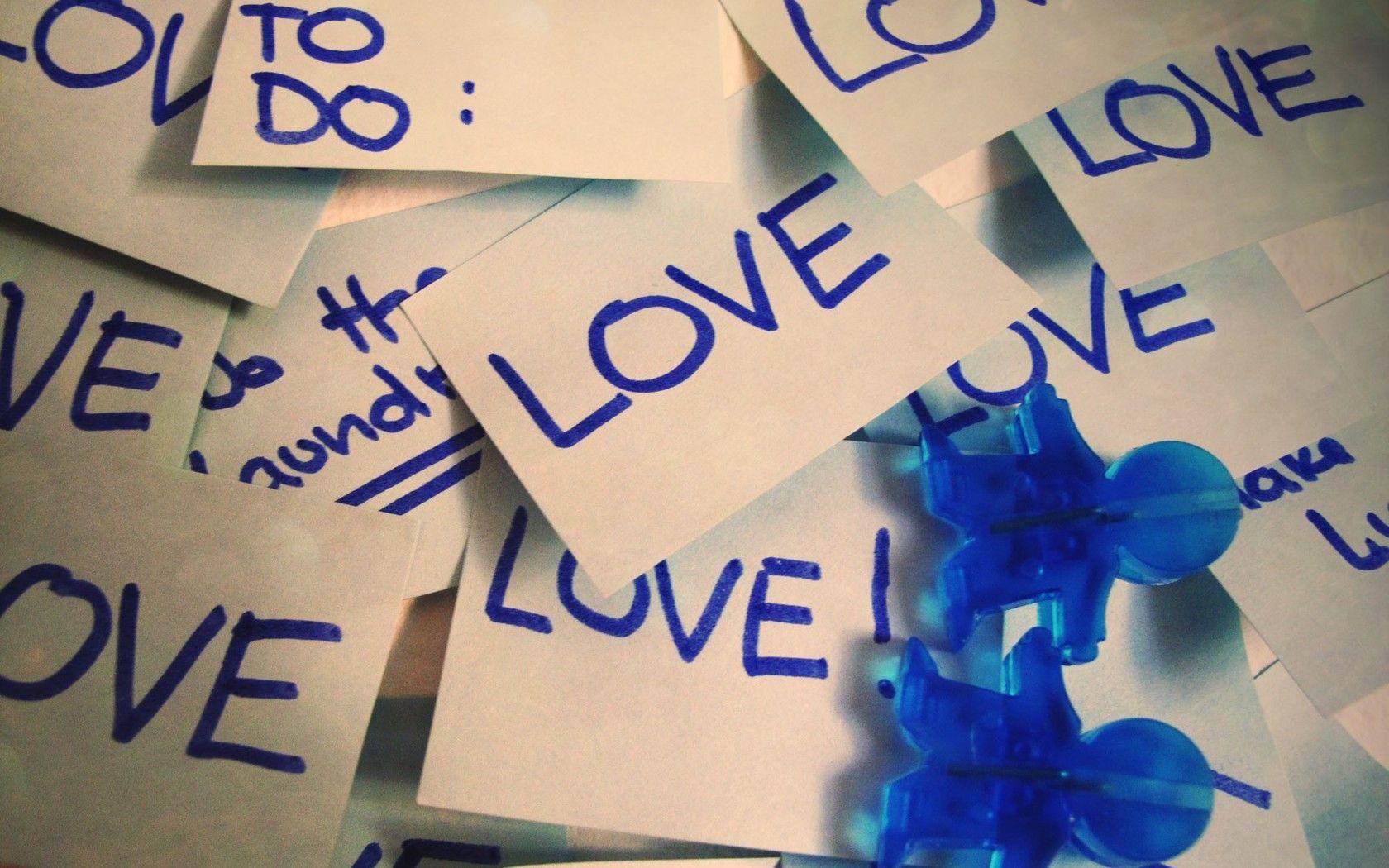 1680x1050 Love Words Blue On Paper Wallpaper