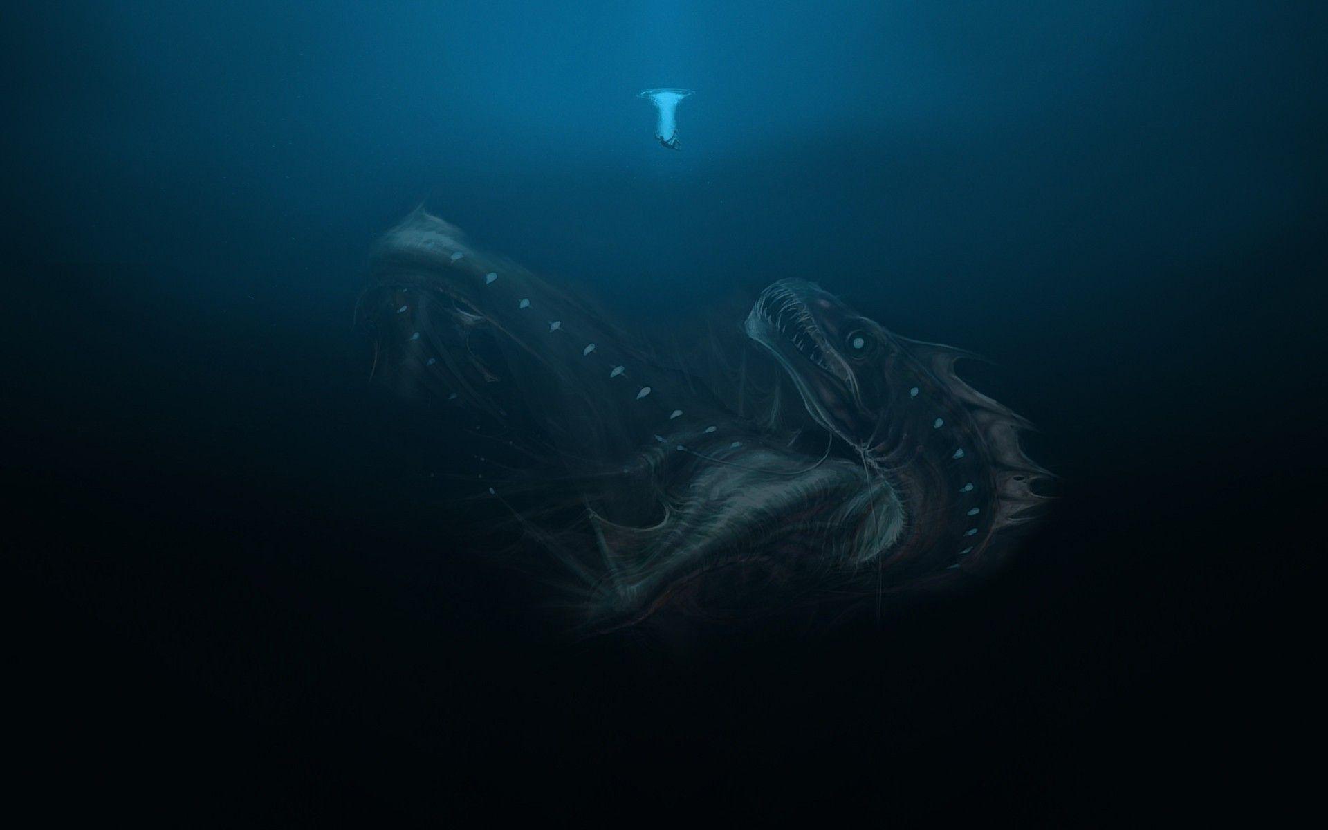 1920x1200 #creature, #deep sea, #sea monsters, #underwater, #fantasy art wallpaper. Mocah.org HD Desktop Wallpaper