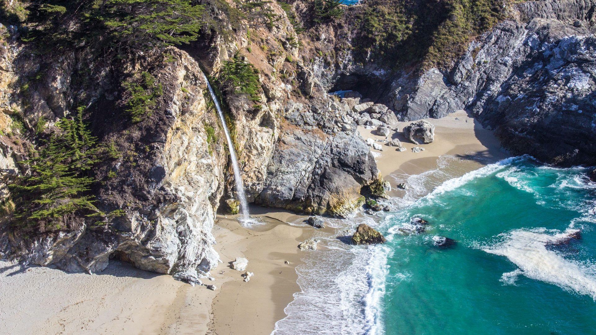 1920x1080 Sea Beach Waterfall Beautiful View Wallpaper
