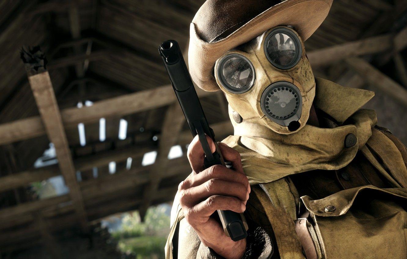 1332x850 Wallpaper look, abstraction, gun, goal, hat, mask, art, gas mask, equipment, scout, WWI, the first world war, wallpaper., Colt M1911 image for desktop, section рендеринг