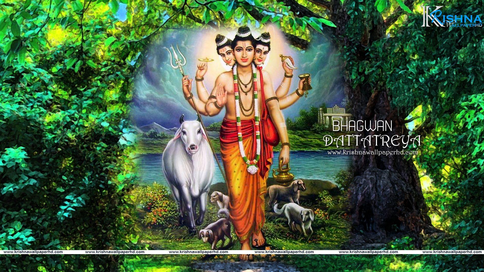Lord Dattatreya, a Hindu God Exclusive Religious Self Adhesive Poster for  Home, Office Decorations (12 X 18 inches)
