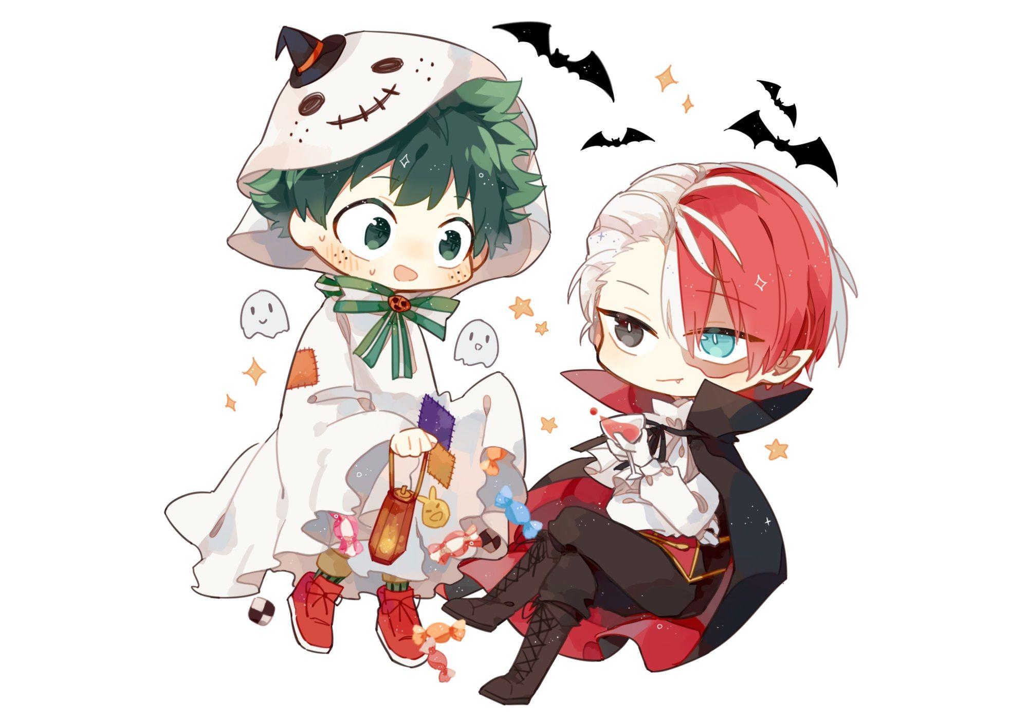 2000x1398 Halloween Izuku Midoriya My Hero Academia Shouto Todoroki Wallpaper:2000x1398