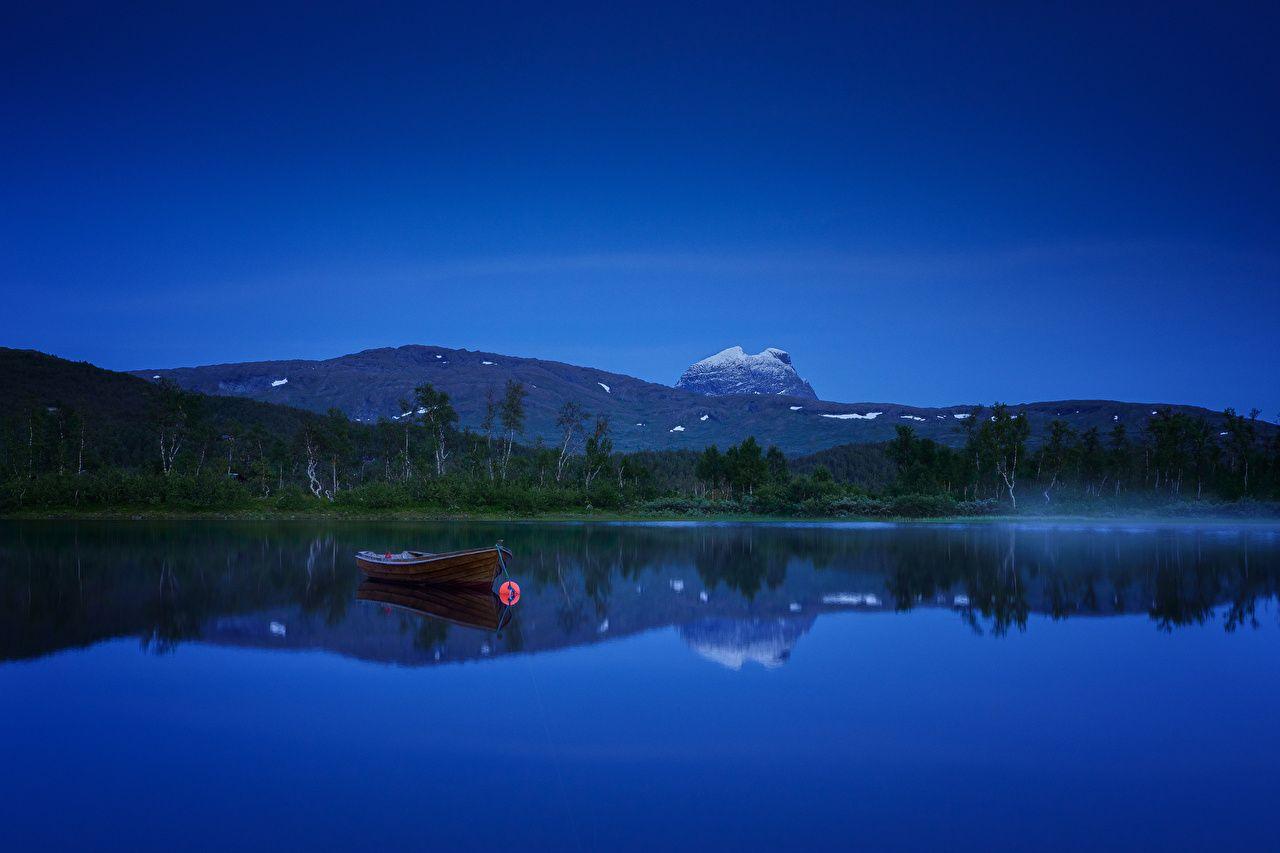 1280x853 Desktop Wallpaper Norway Sulitjelma Nature Hill Night Boats river