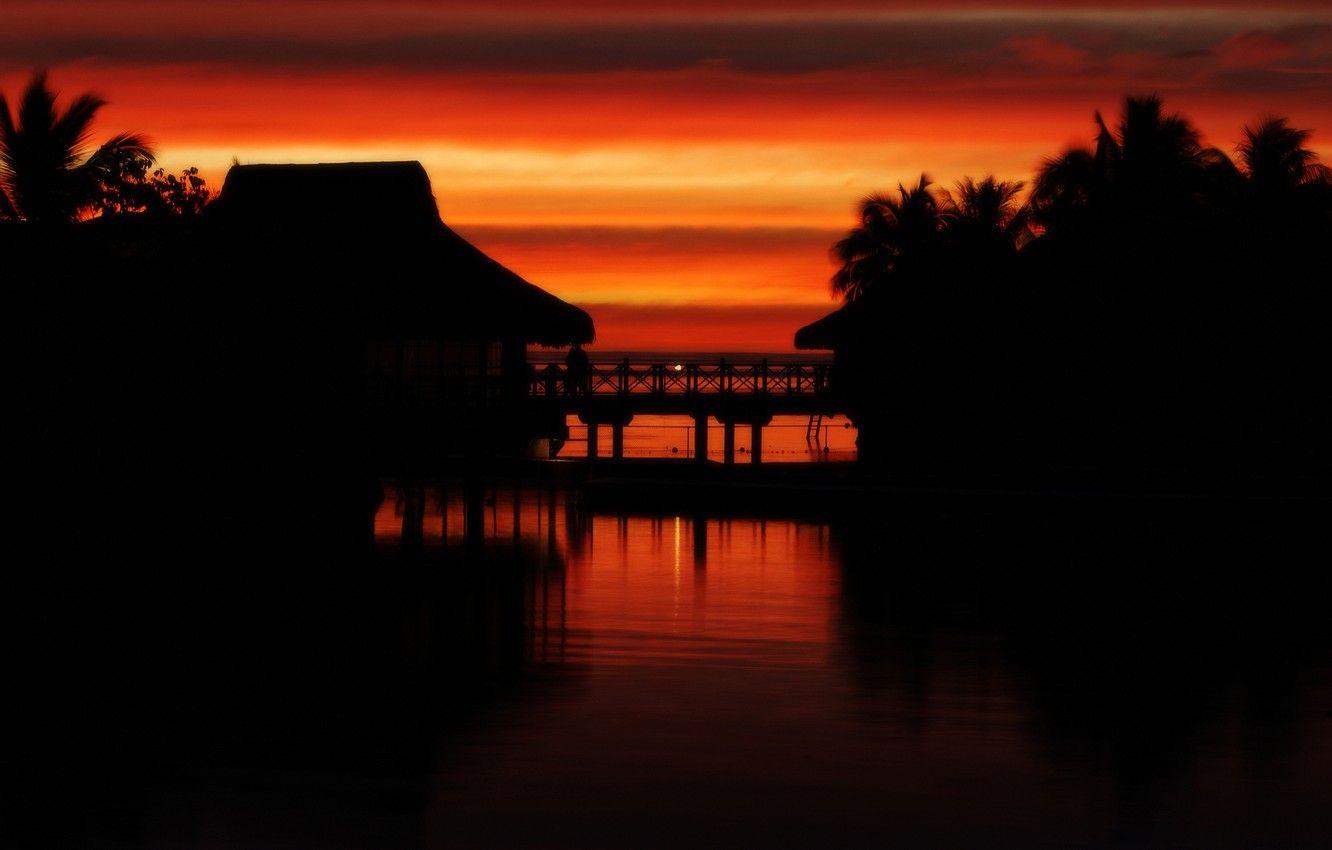 1332x850 Wallpaper sunset, tropics, Tahiti, moorea image for desktop, section пейзажи