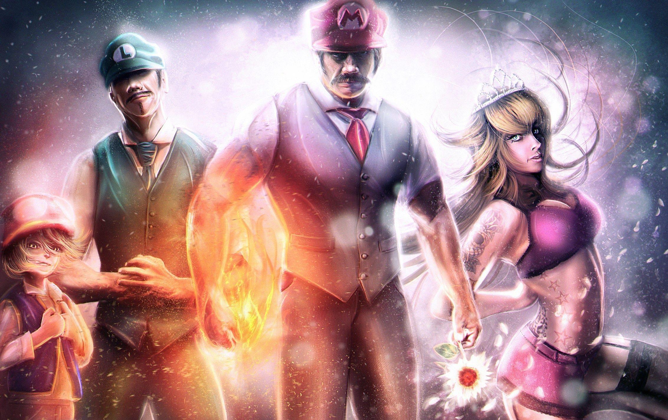 2264x1426 Toad, Luigi, Mario and Peach Full HD Wallpaper
