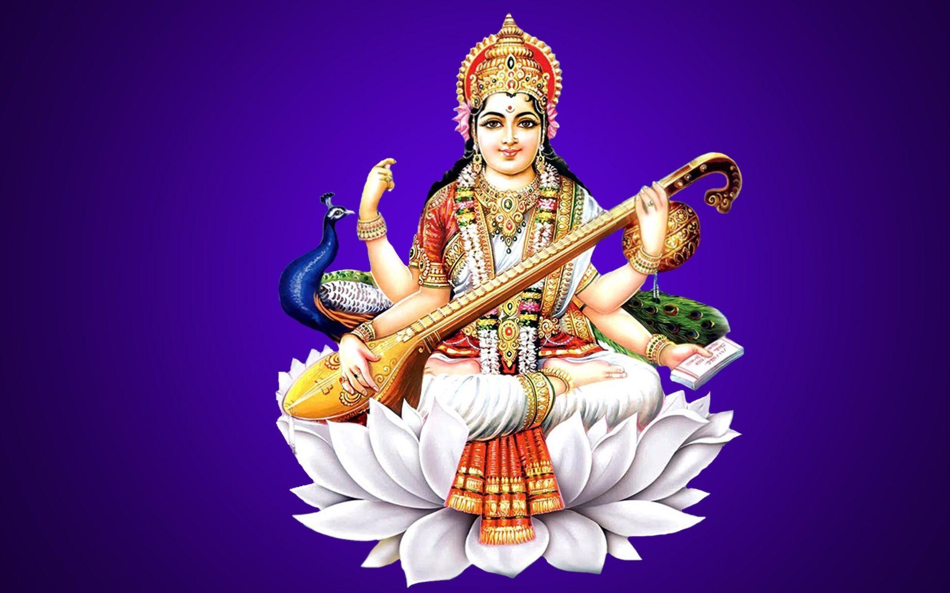 Goddess Saraswati Devi Exclusive Painting Self Adhesive Poster for Pooja  Room (12 X 18 inches)
