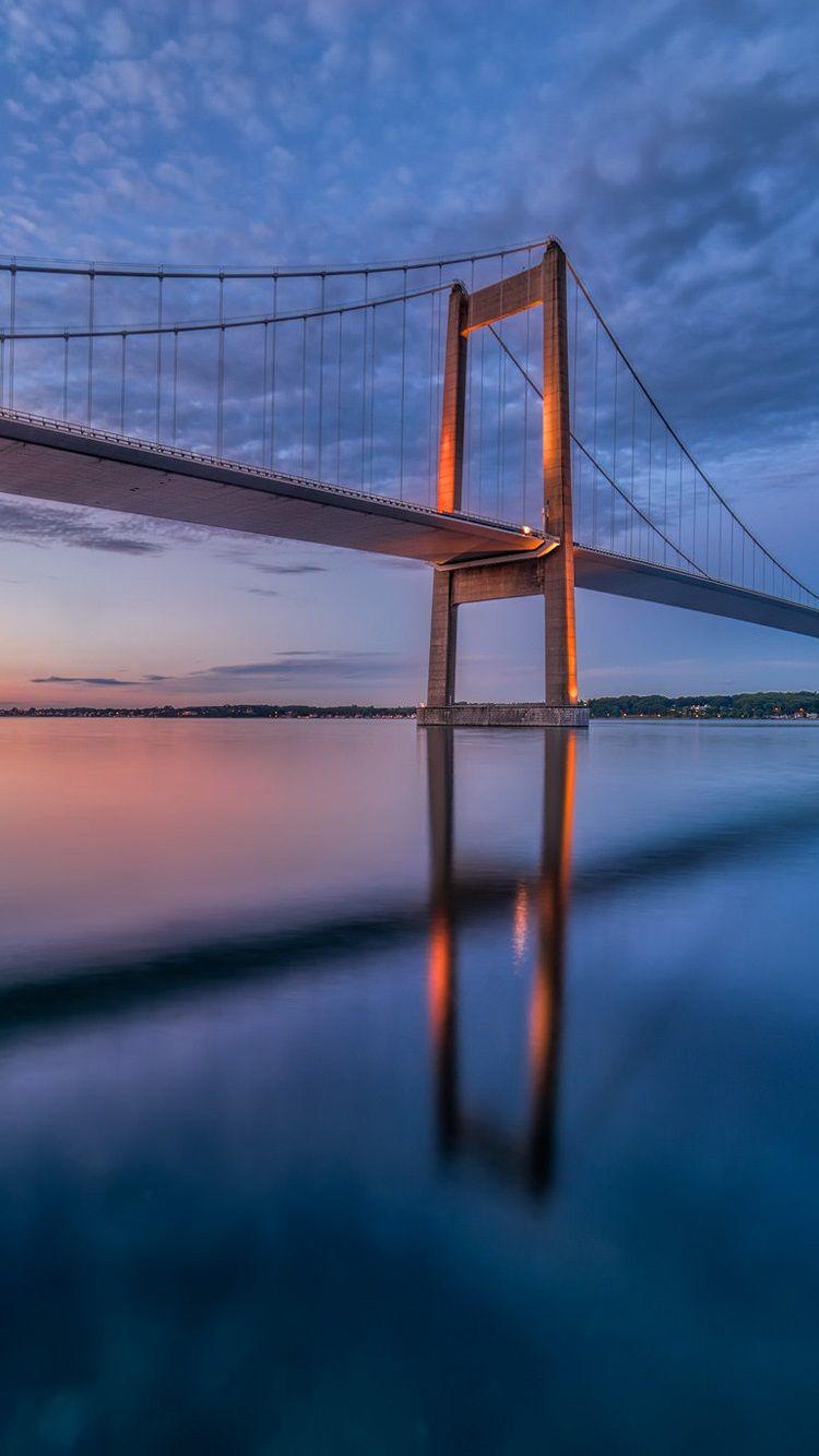 750x1334 Denmark, Little belt bridge, bridge, night iPhone X 3GS wallpaper download