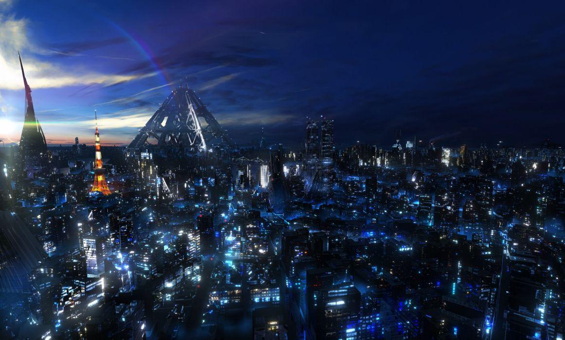 1162x700 Japan clouds cityscapes night digital art skyscapes guilty crown wallpaperx1476