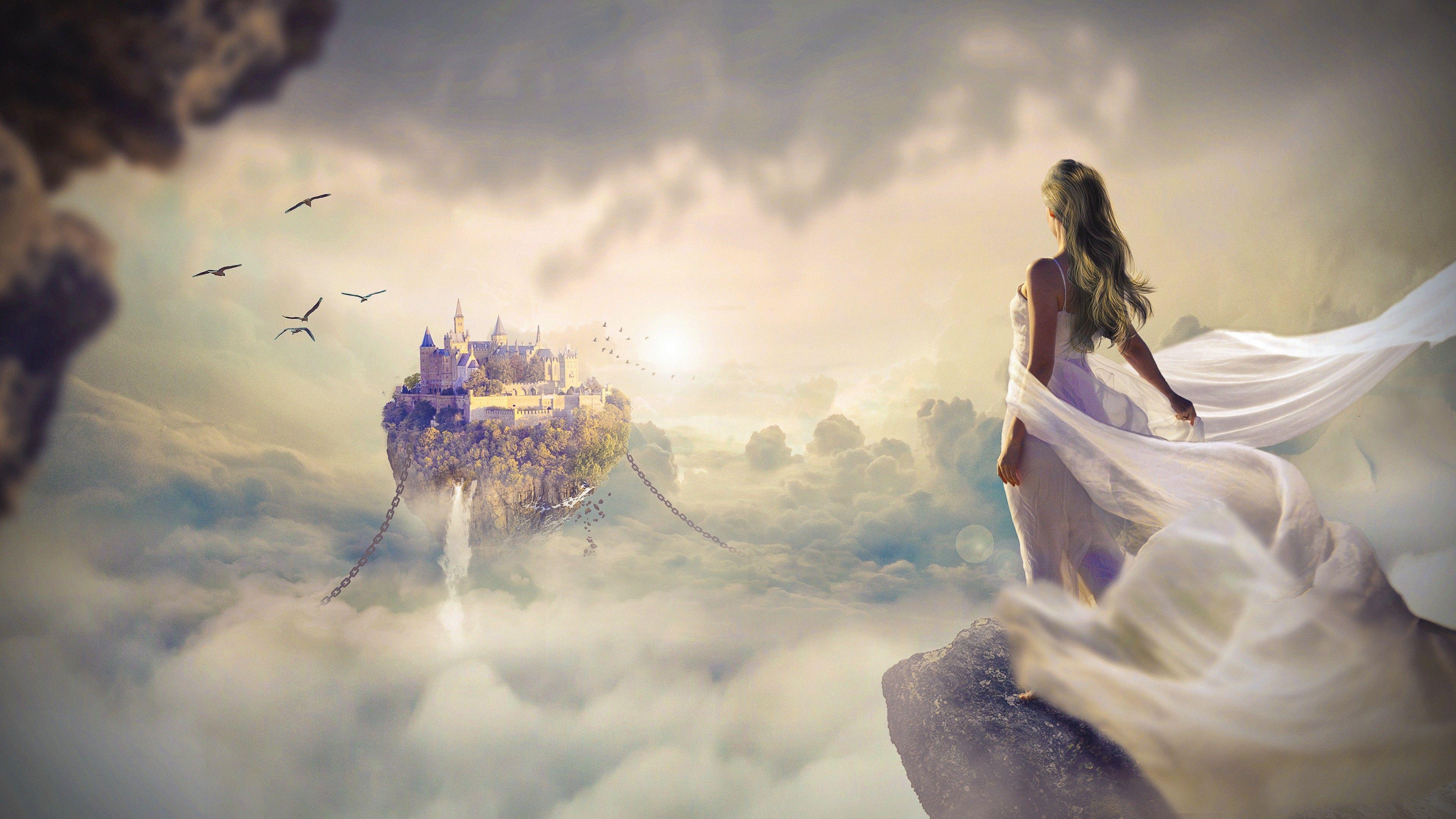 3840x2160 Castle Girl Fantasy 4K Wallpaper