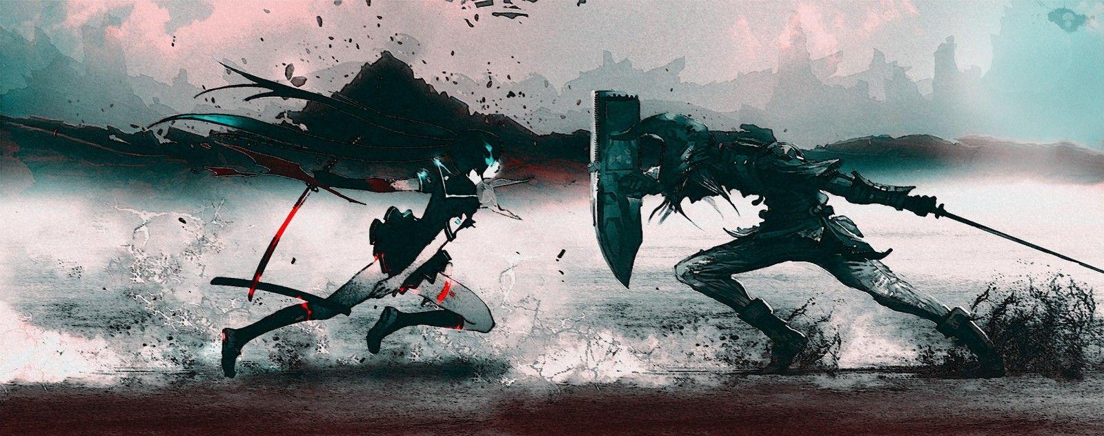 1600x632 illustration, anime, photo manipulation, The Legend of Zelda, Black Rock Shooter, Link, ART, screenshot, computer wallpaper, album cover. Mocah.org HD Desktop Wallpaper