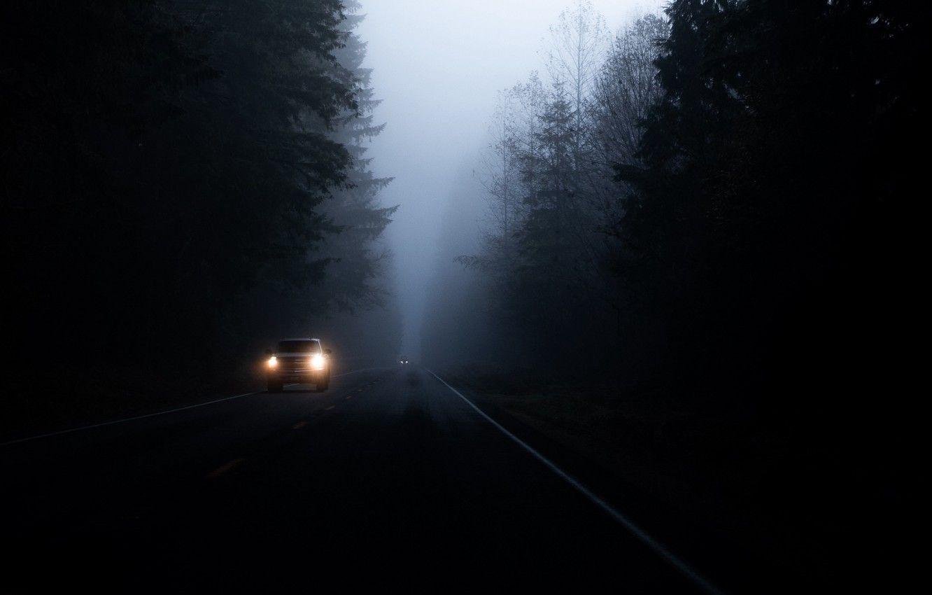 1332x850 Wallpaper lights, dark, wet, road, rain, cars, trees, landscapes, fog, asphalt, vehicles, headlights, 4k uhd background image for desktop, section пейзажи