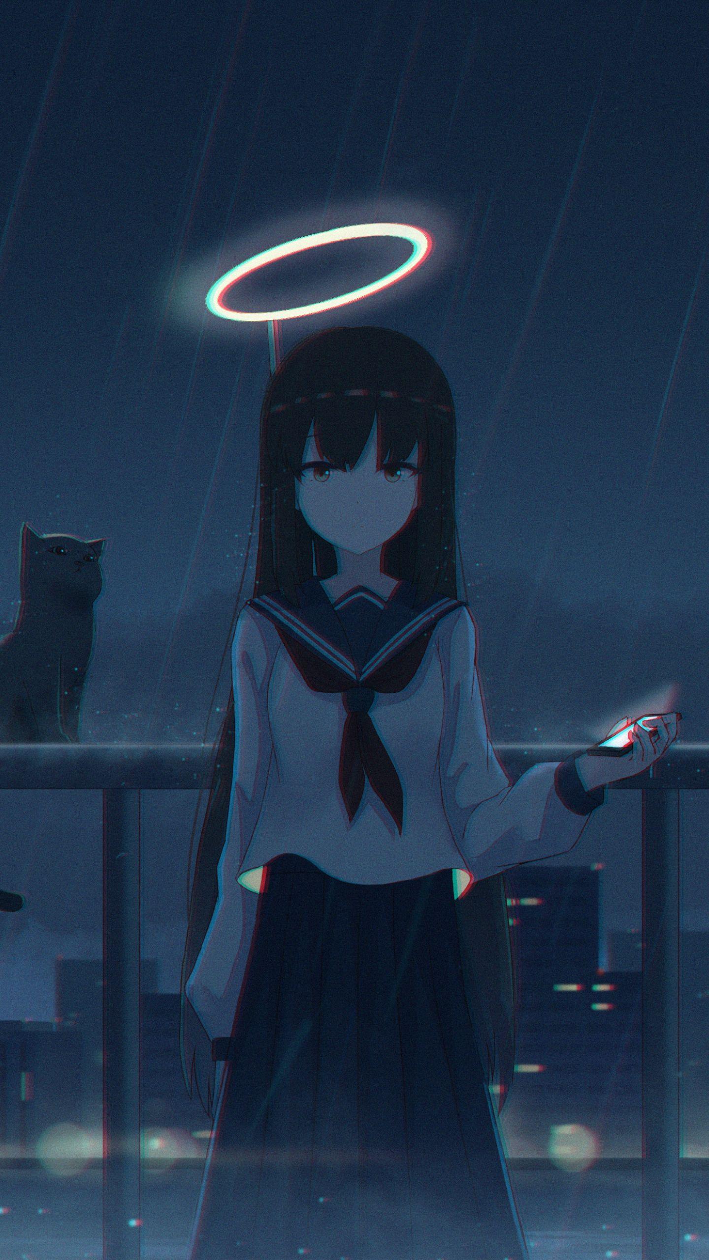 1440x2560 4K Girl in the Rain with Cat Samsung Galaxy S S Google Pixel XL , Nexus 6P , LG G5 Wallpaper, HD Anime 4K Wallpaper, Image, Photo and Background