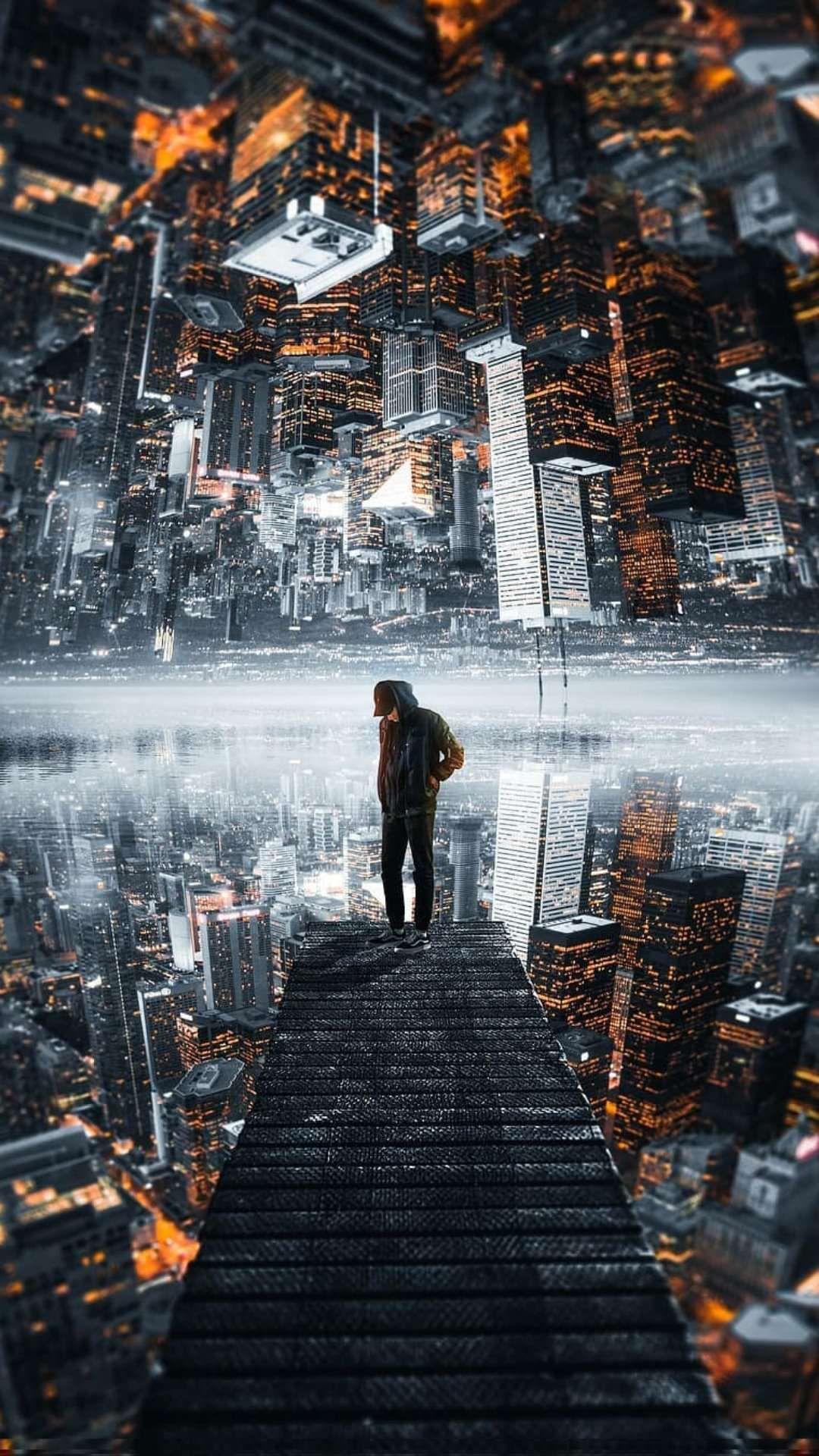 1080x1920 Man and City Wallpaper. City wallpaper, Cool picture, City aesthetic