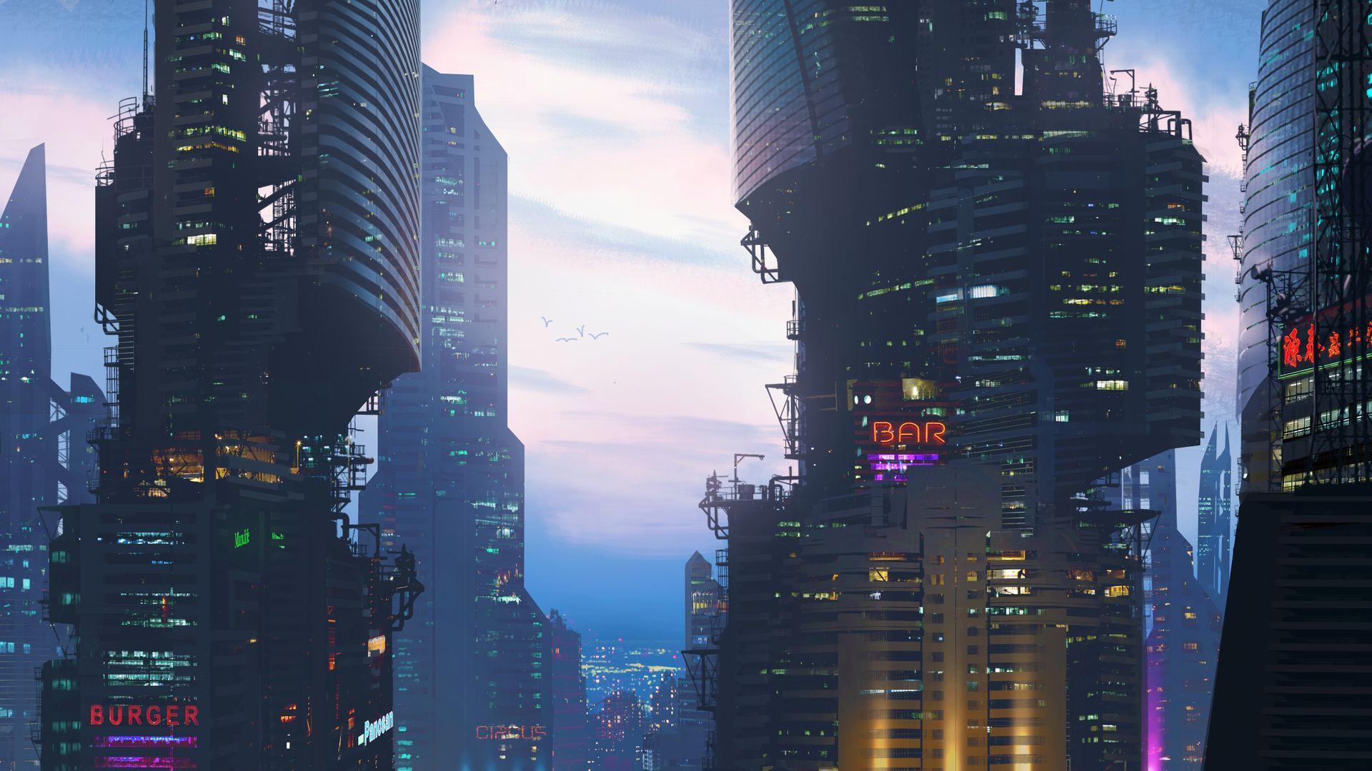 1920x1080 Sci Fi Urban Skyscrapers HD Free Download Wallpaper HQ