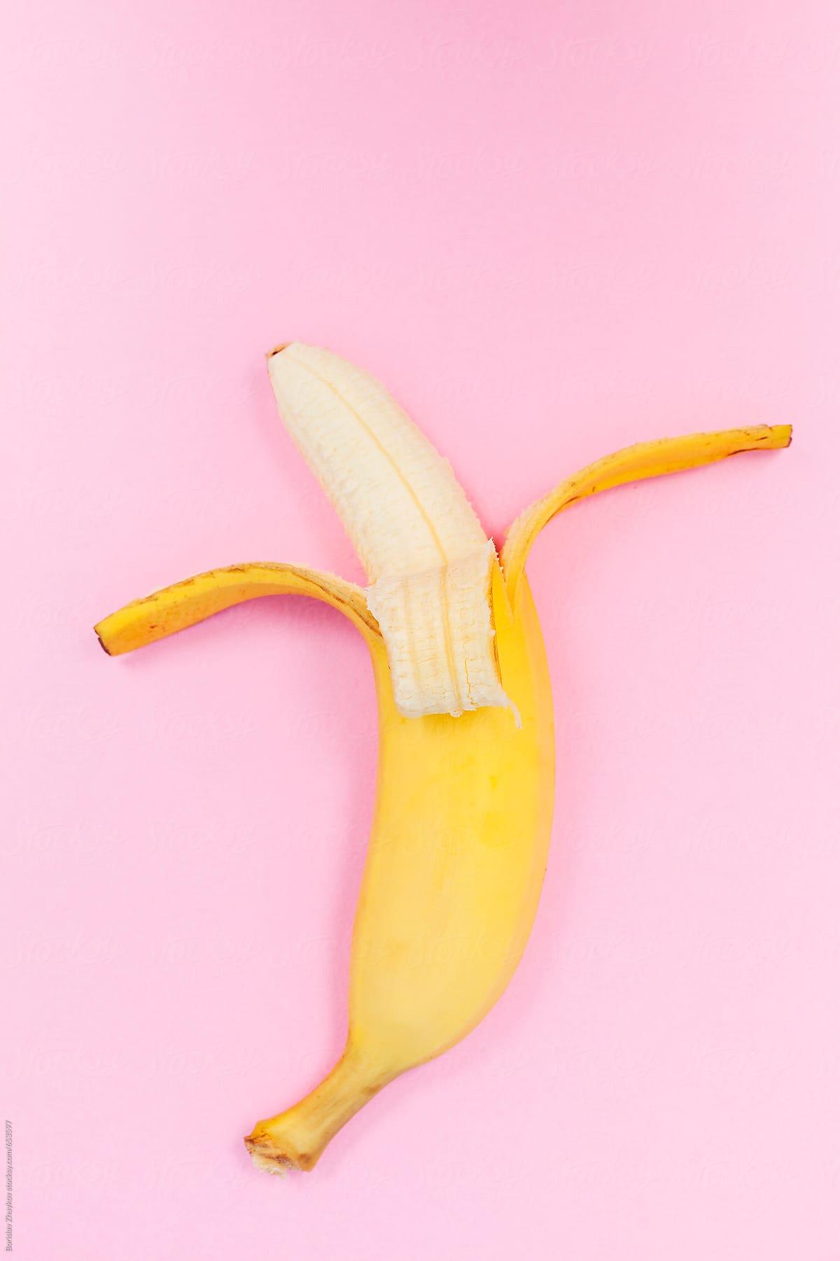 1200x1800 Peeled Yellow Banana On Pink Background by Borislav Zhuykov, Banana