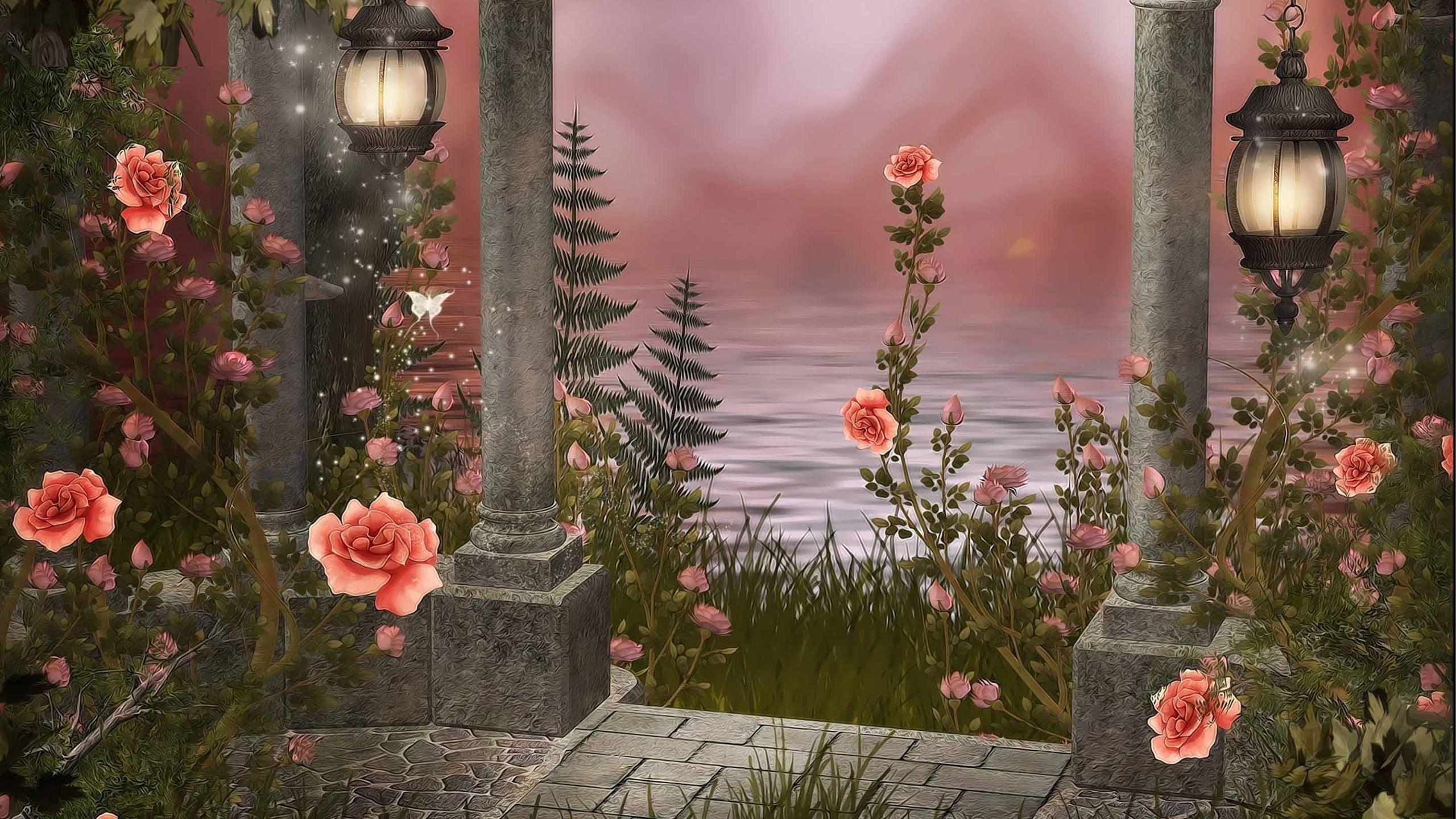 2560x1440 Roses Drawing MacBook Air Wallpaper Download