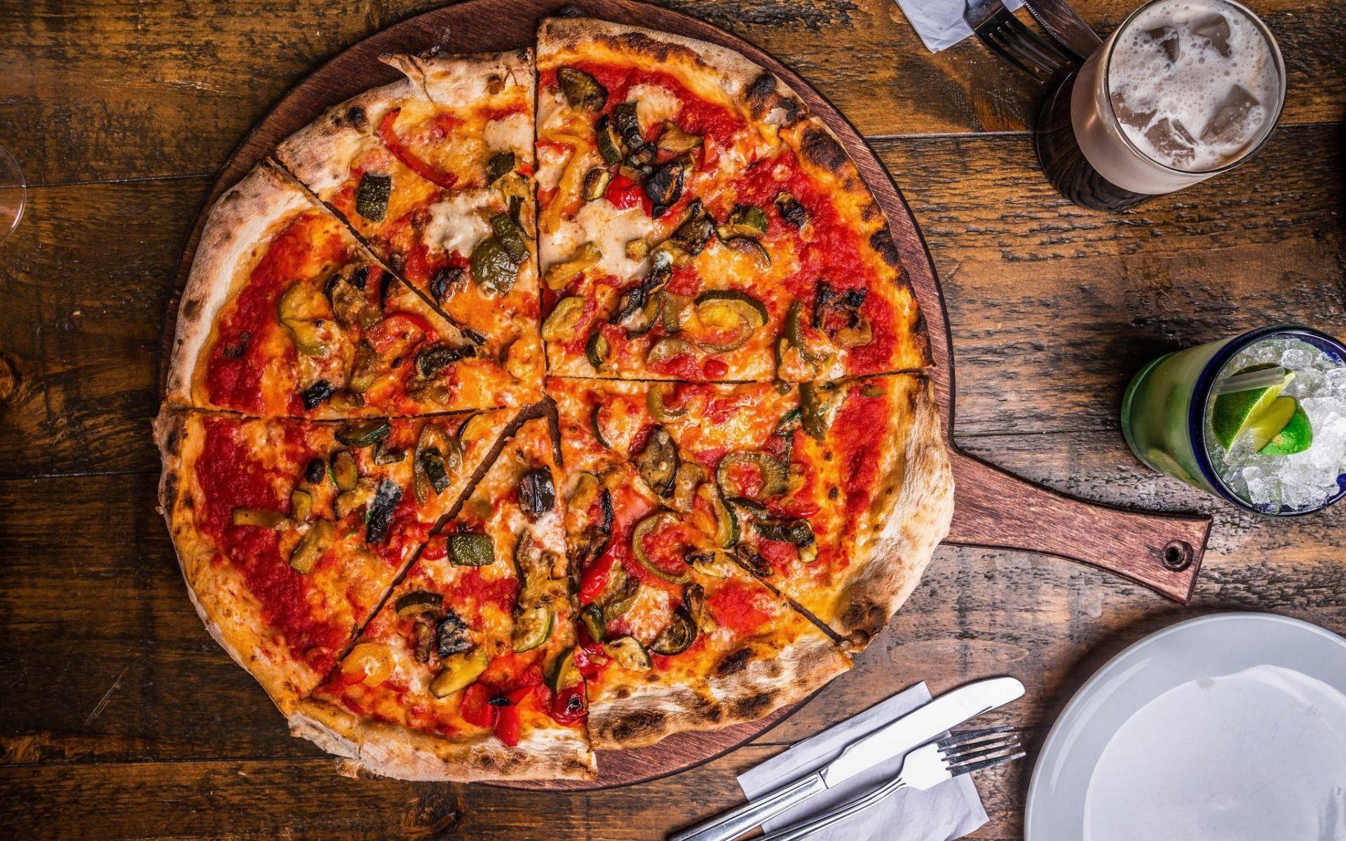 1920x1200 Download wallpaper pizza, top view, fast food, vegetarian pizza for desktop with resolution 1920x1200. High Quality HD picture wallpaper