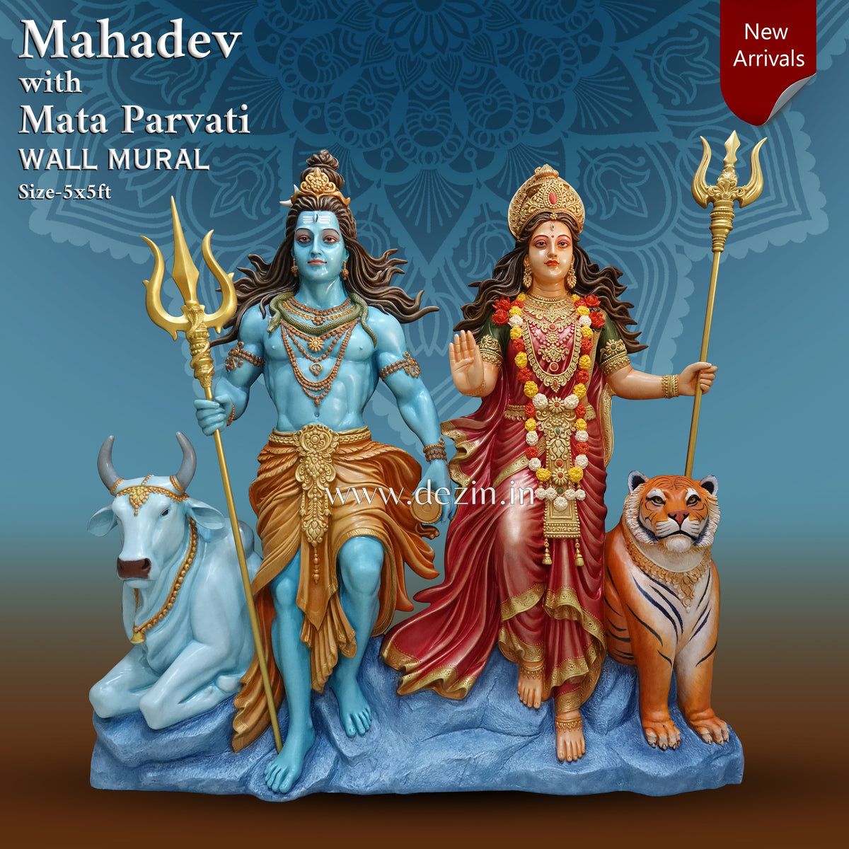 1200x1200 Mahadev with Mata Parvati Wall Mural 5x5ft. The Divine Union of Shiva