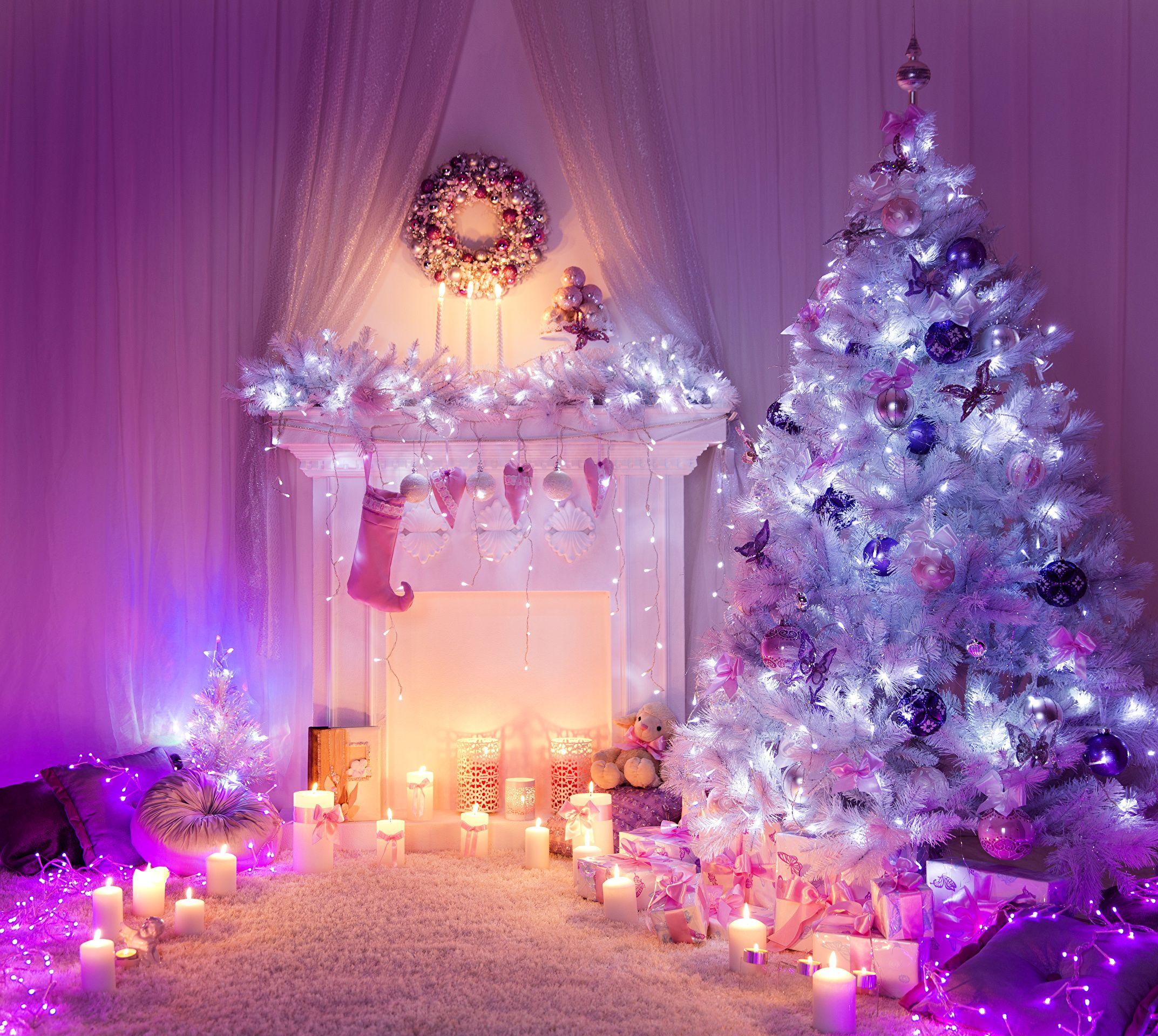 2145x1920 Photos New year New Year tree Fireplace Candles Fairy 2145x1920