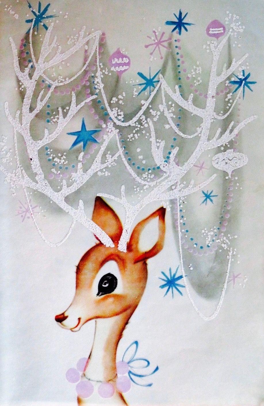918x1413 Christmas Reindeer. 1960's Christmas Card. Vintage Christmas Card. Retro Christmas Card. Vintage christmas cards, Retro christmas cards, Vintage reindeer