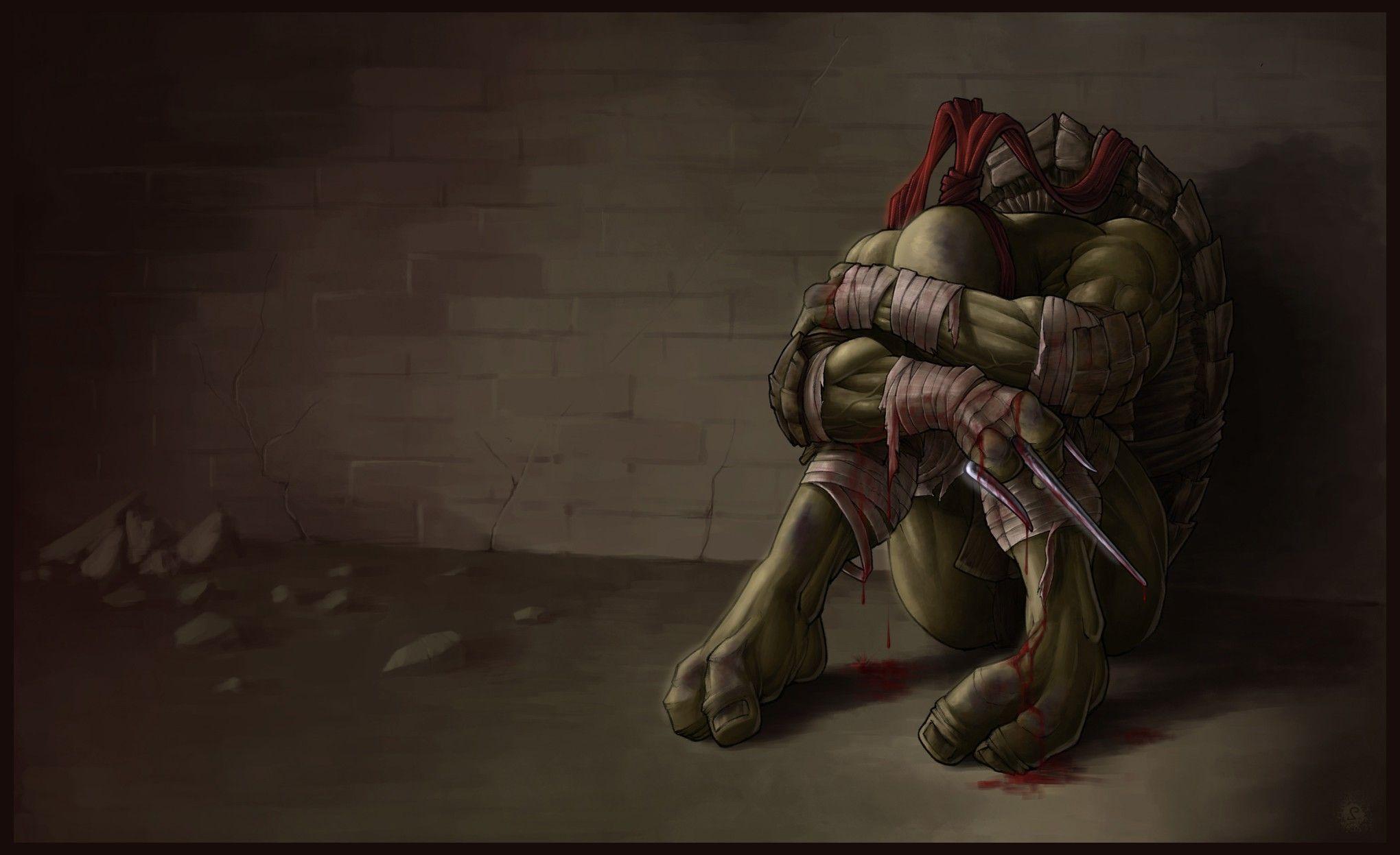 2040x1247 dark, ninjas, blood, Teenage Mutant Ninja Turtles, sad, raphael, crying, bandages, brothers wallpaper