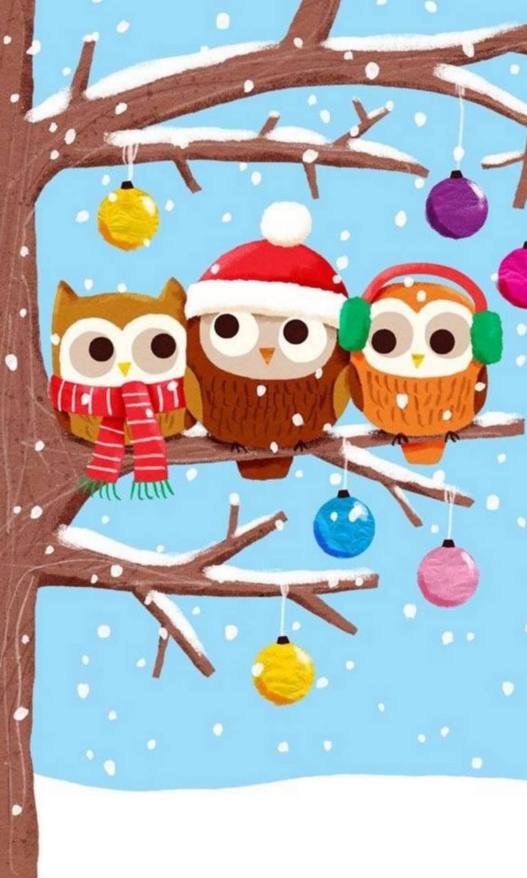 768x1280 owls christmas wallpaper